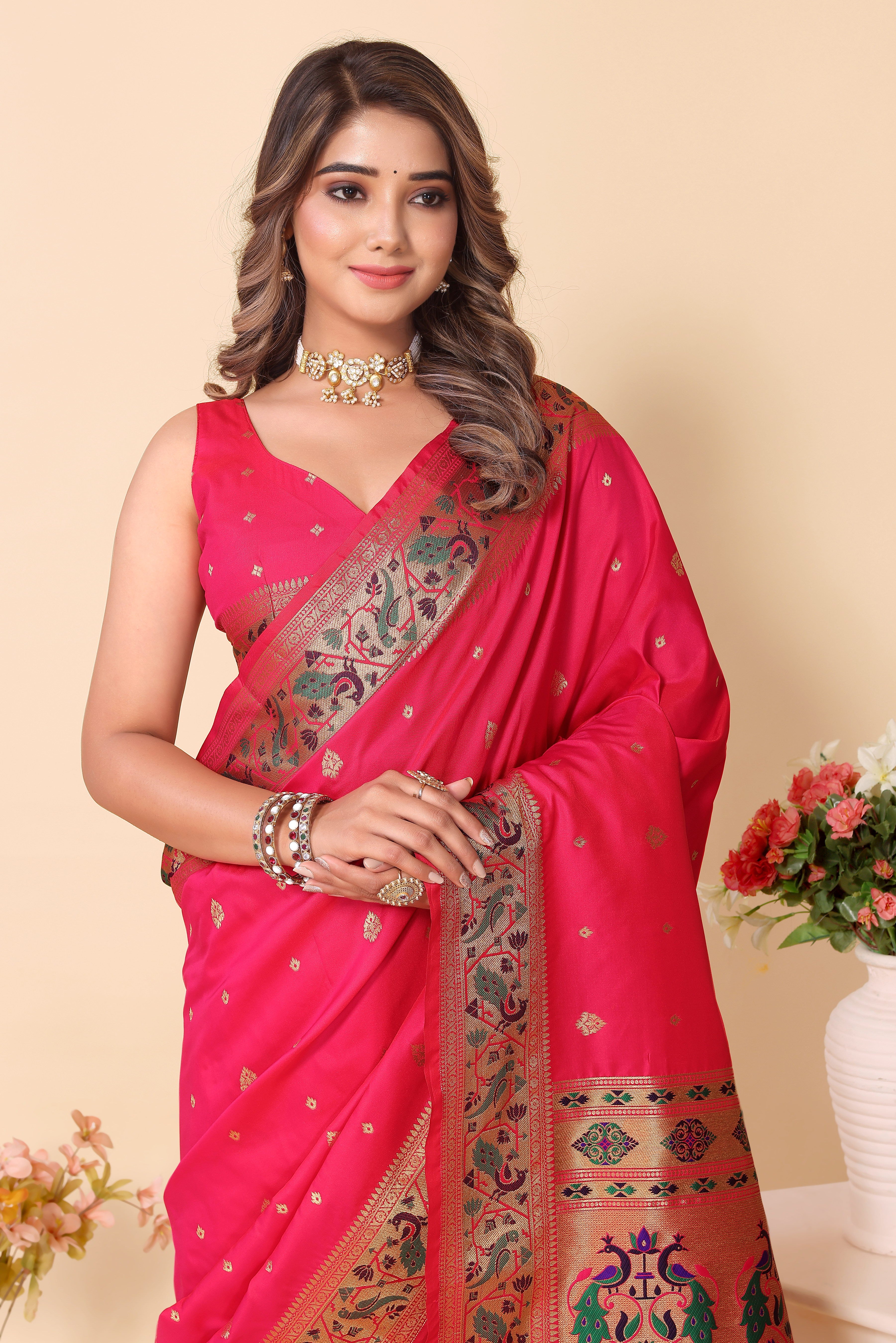 Pink Color Stunning Paithani Silk Saree
