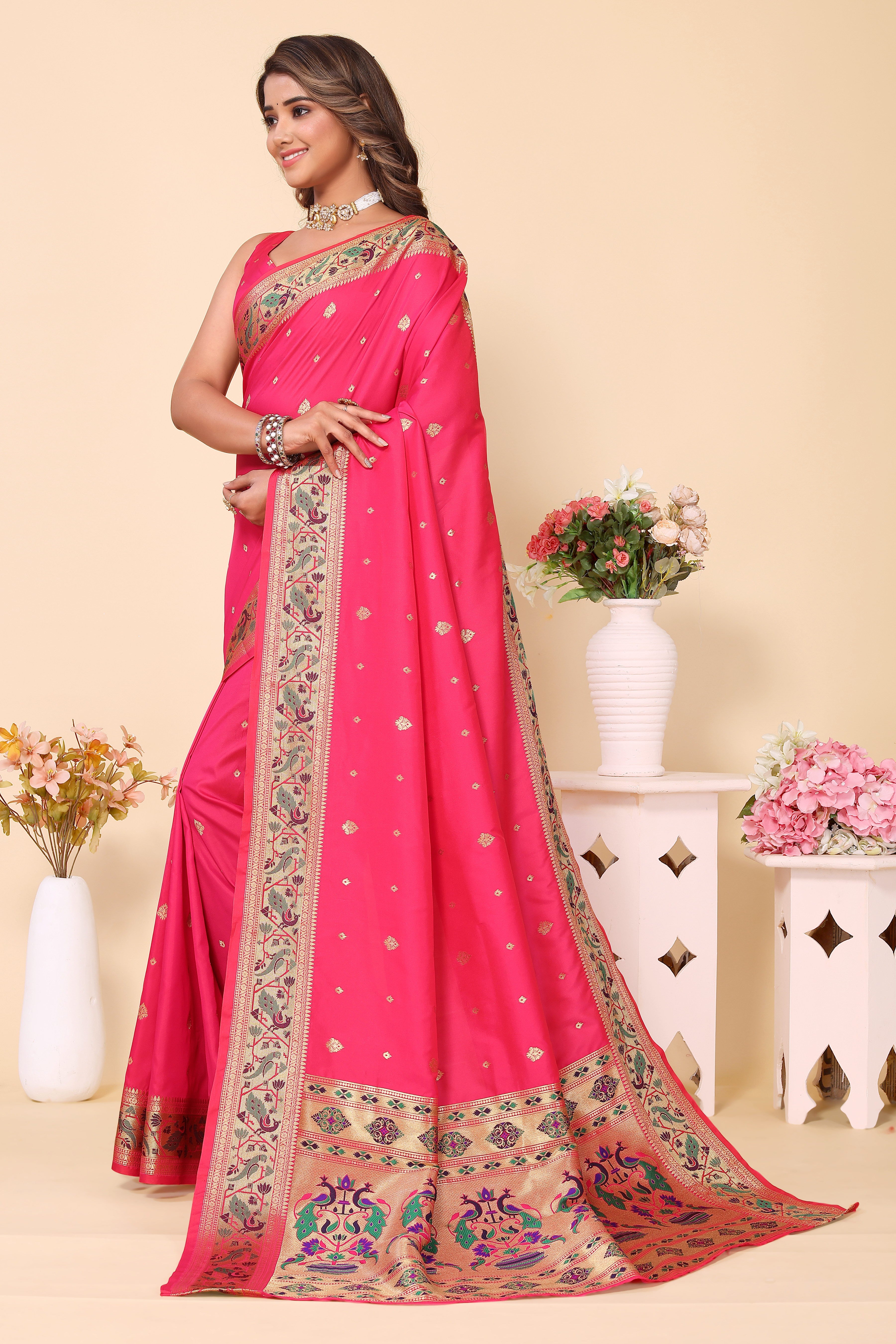 Pink Color Stunning Paithani Silk Saree