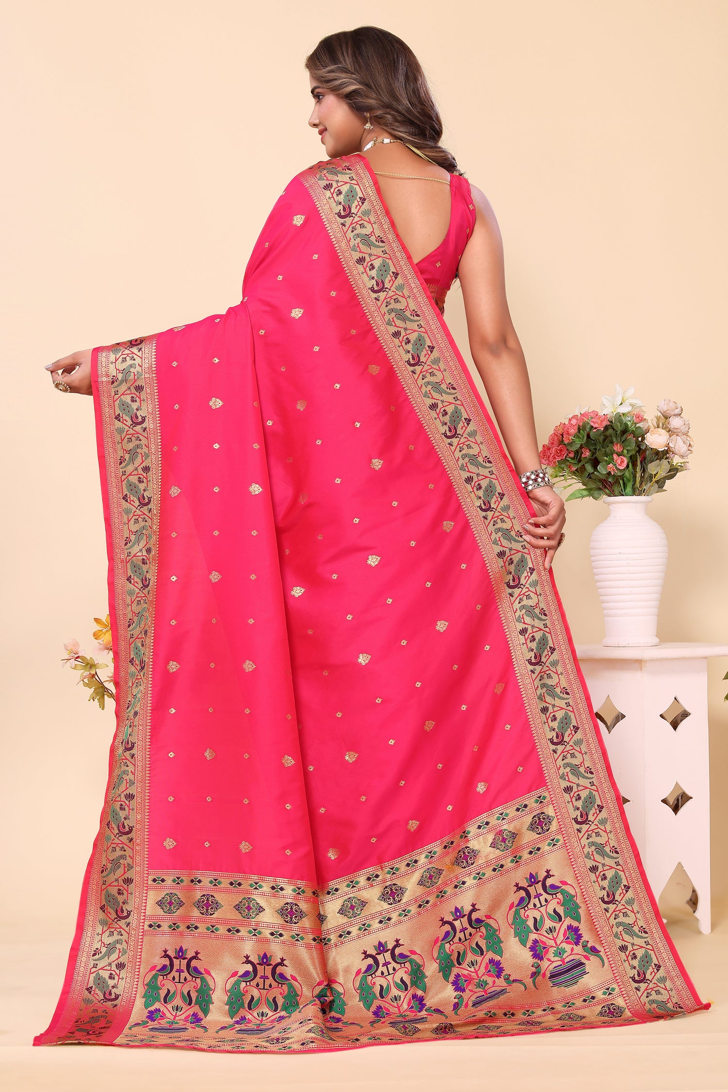 Pink Color Stunning Paithani Silk Saree