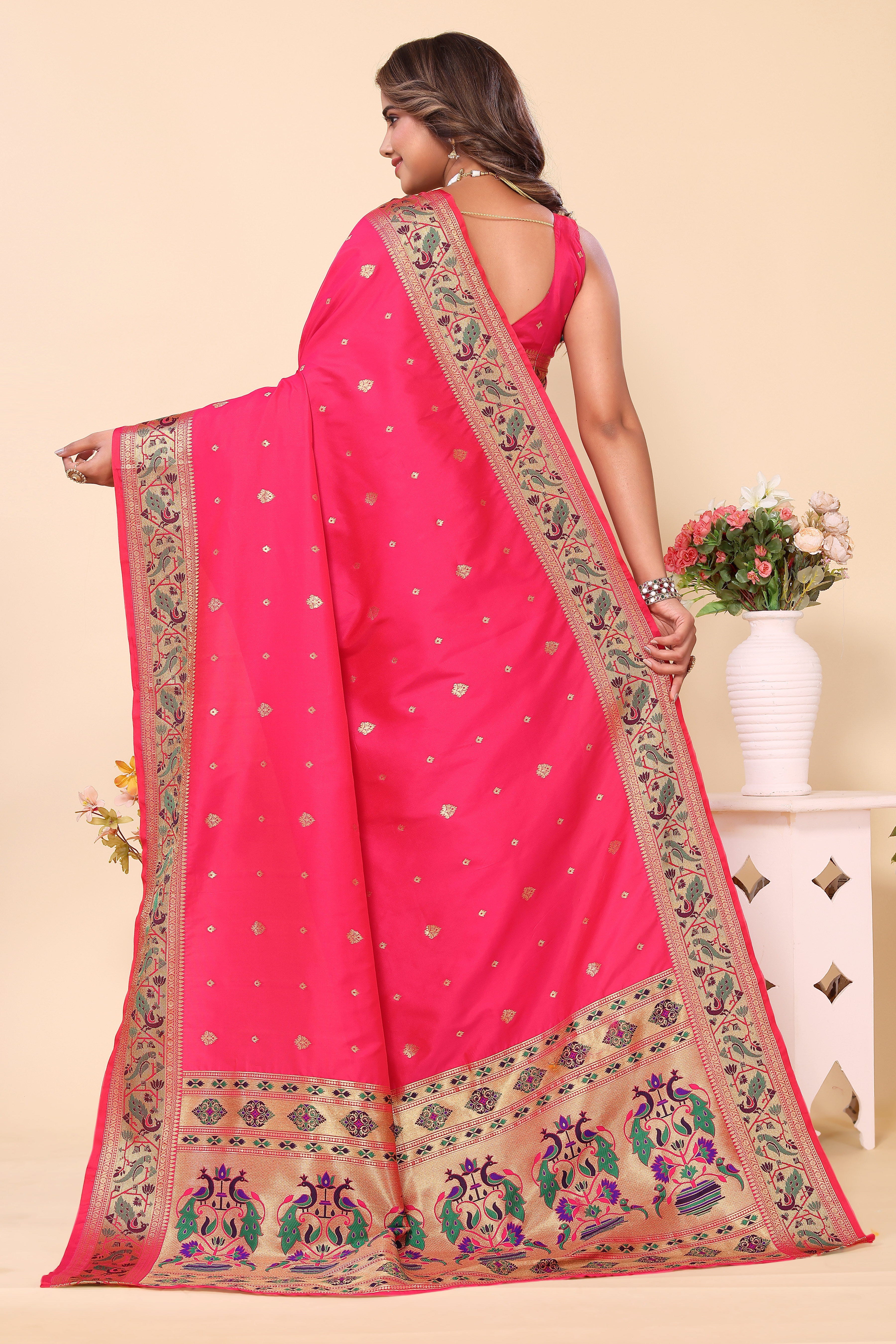 Pink Color Stunning Paithani Silk Saree
