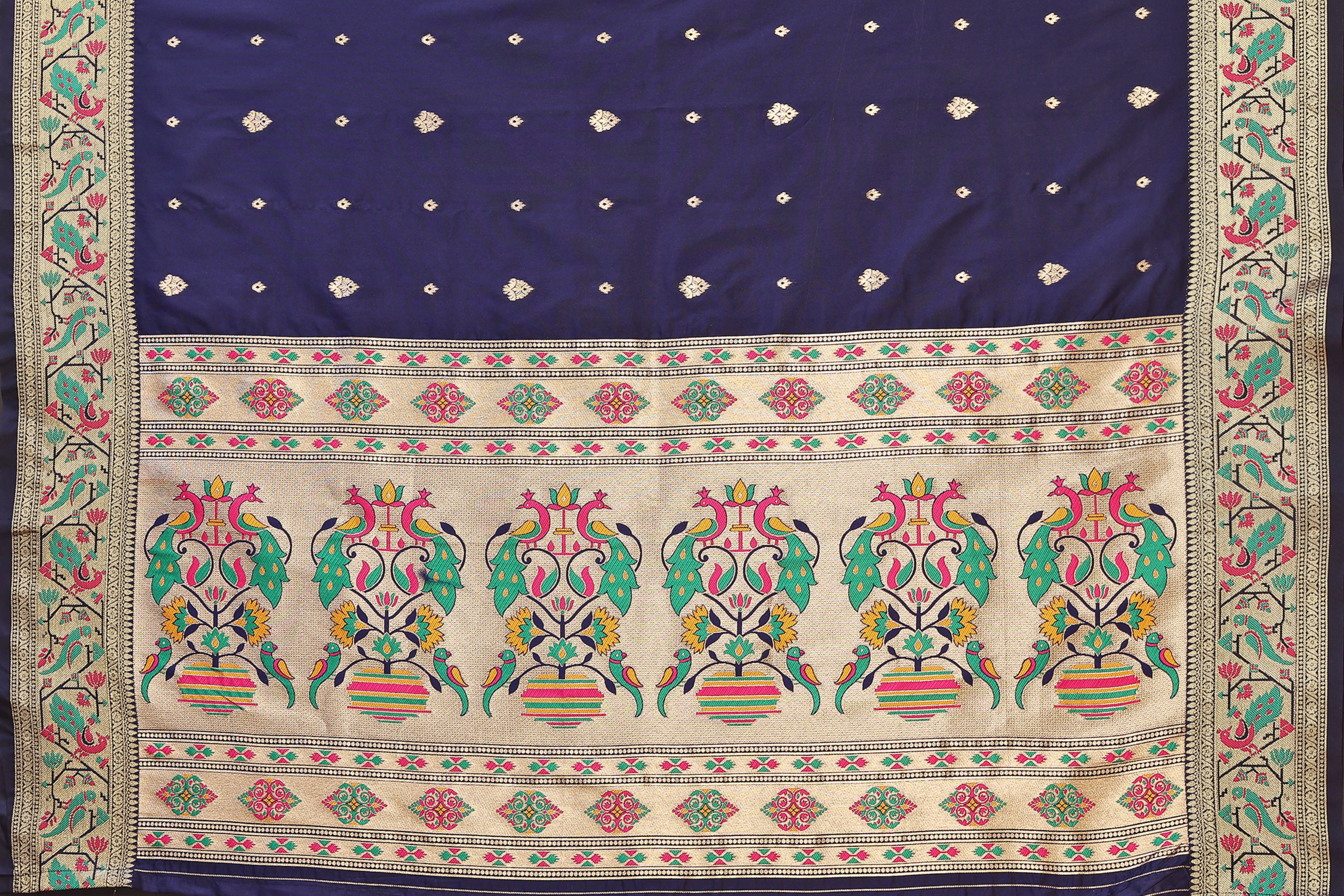 Navy Blue Heavy Paithani Silk Saree