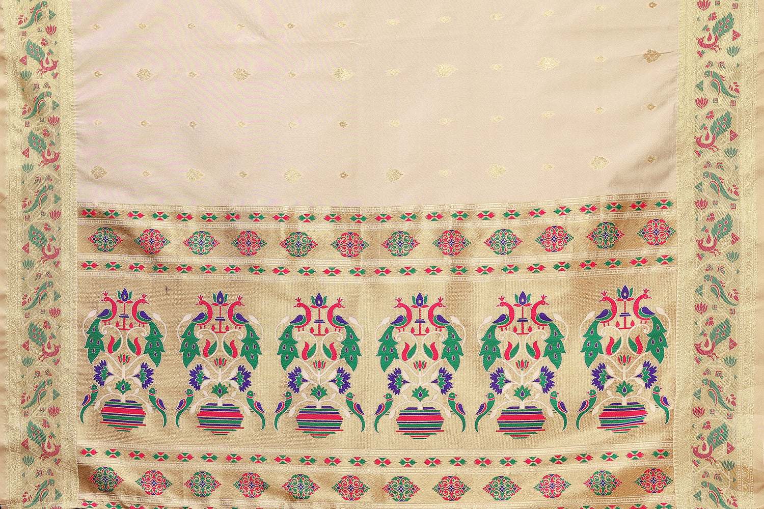 Wedding Wear Paithani Silk Cream Saree