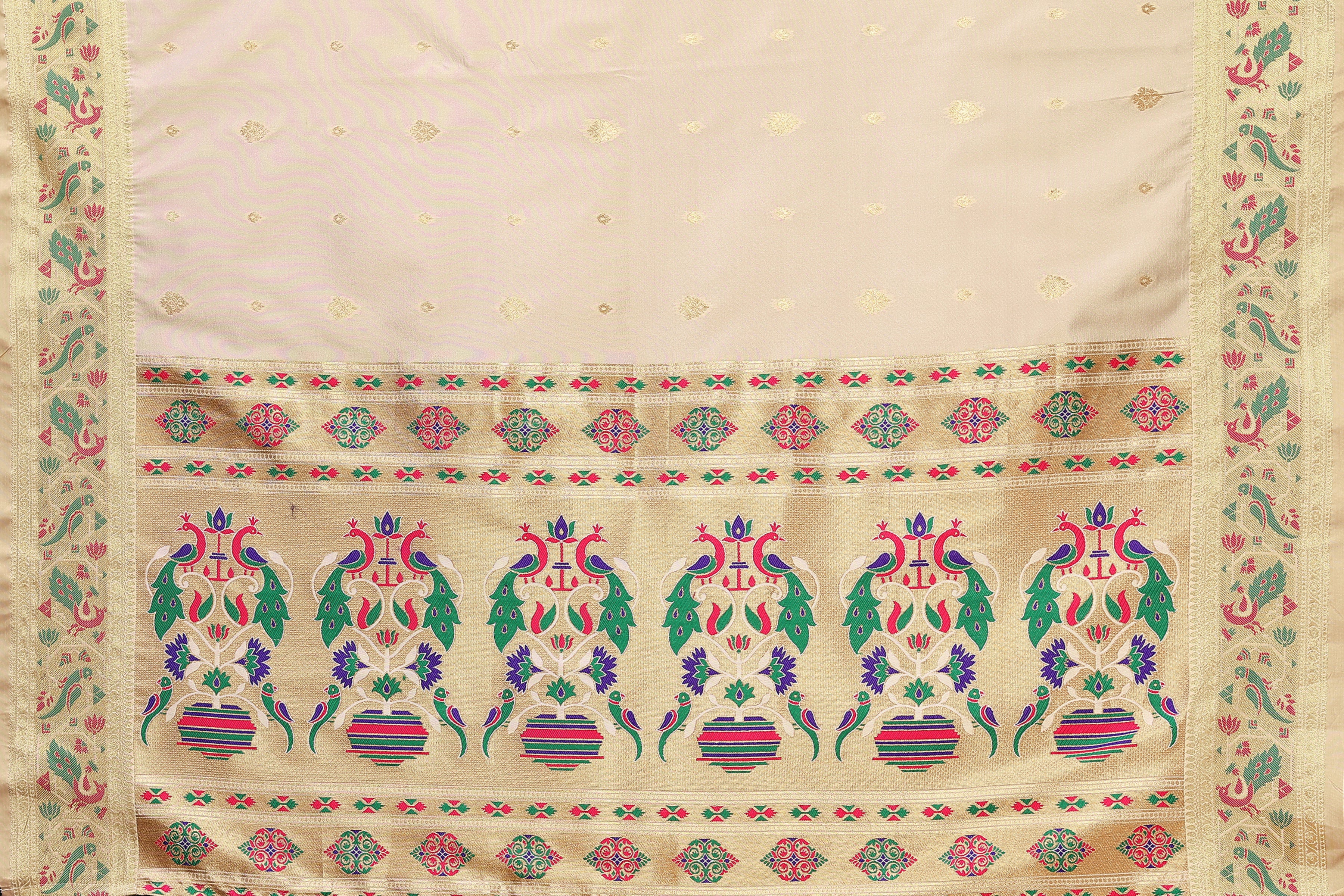 Wedding Wear Paithani Silk Cream Saree