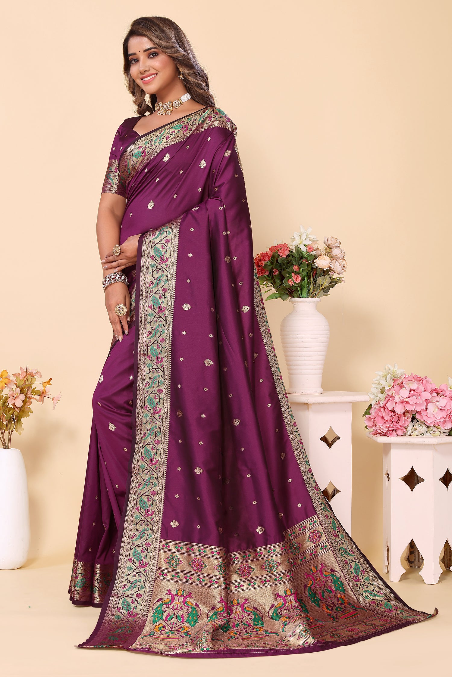 Traditional Paithani Silk Purple Color Saree