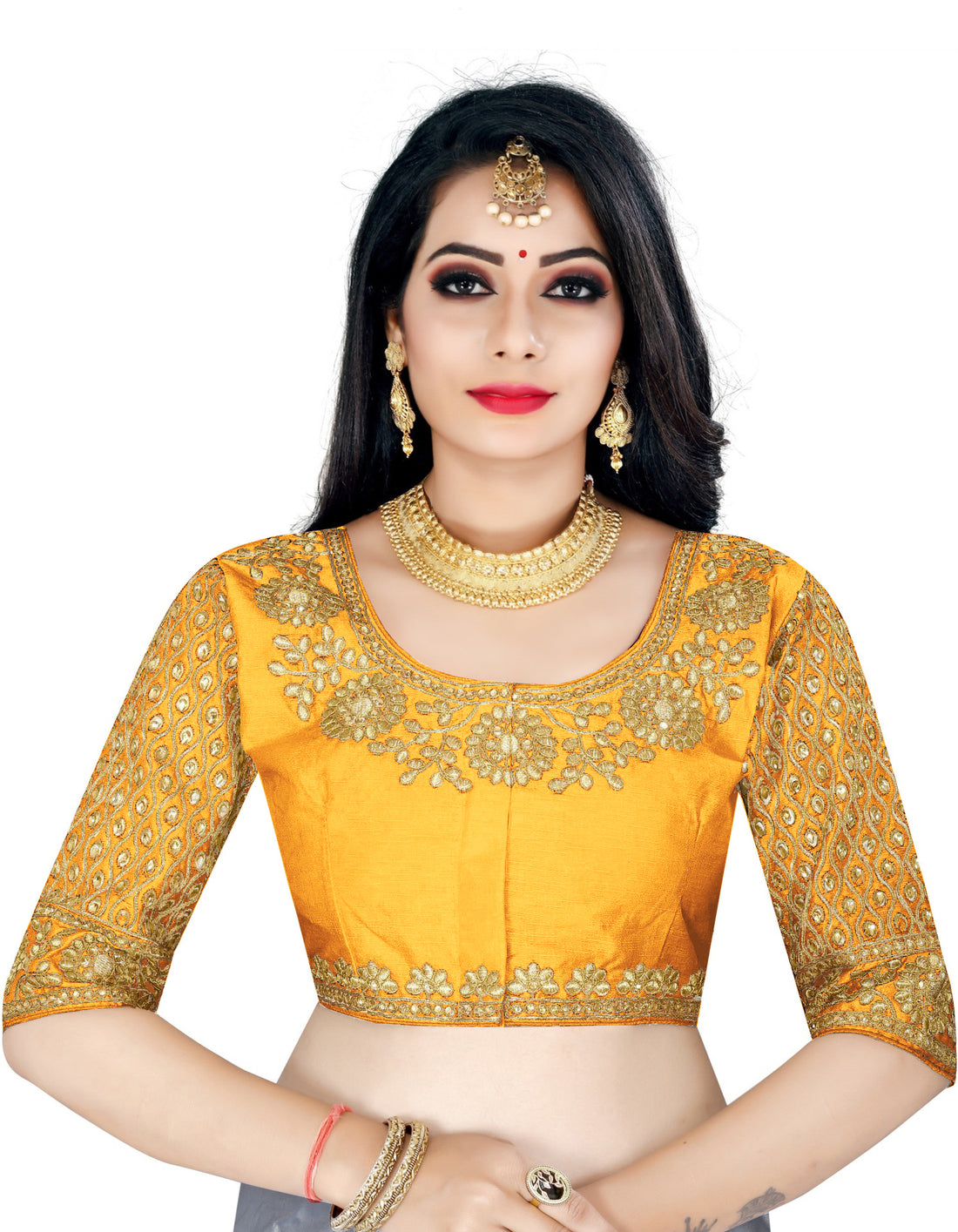 Trending Yellow Color Satin Silk Free Size Readymade Blouse
