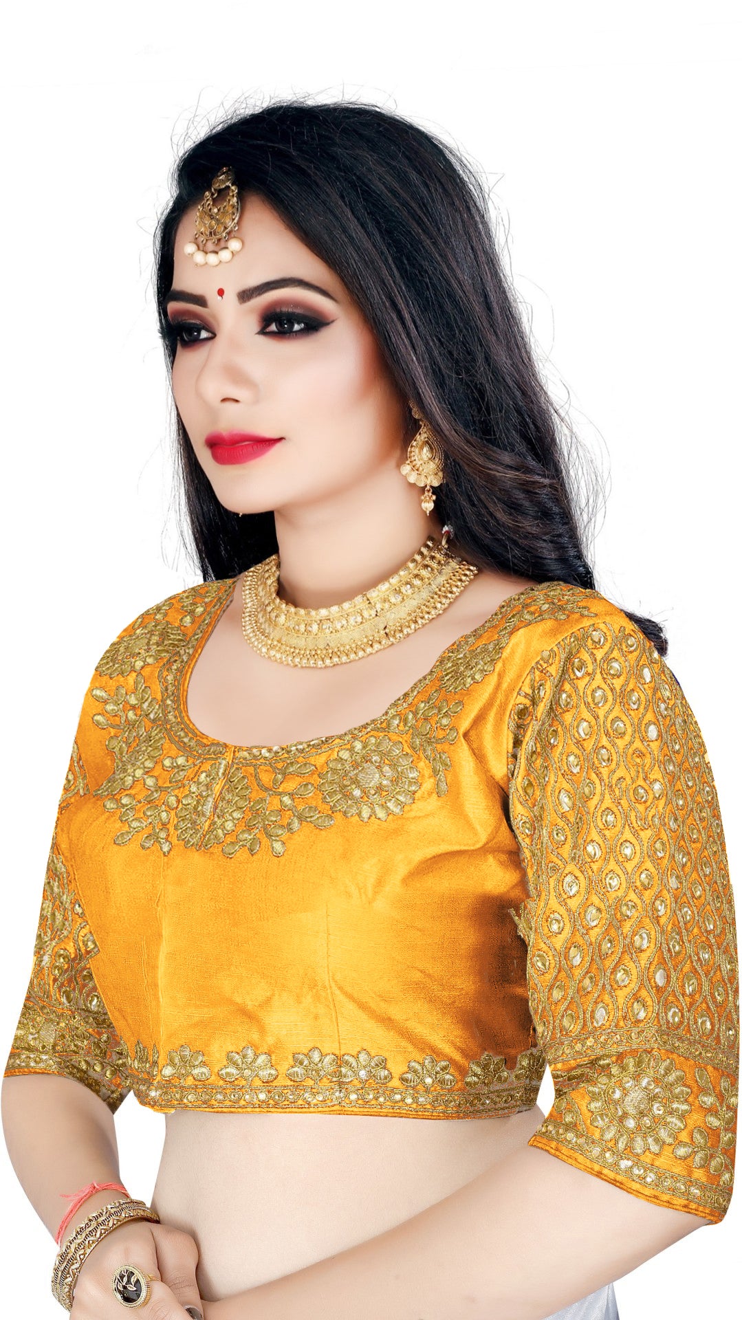 Trending Yellow Color Satin Silk Free Size Readymade Blouse