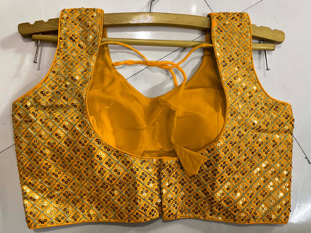 Latest Designer Yellow Sequence Work Readymade Silk Blouse