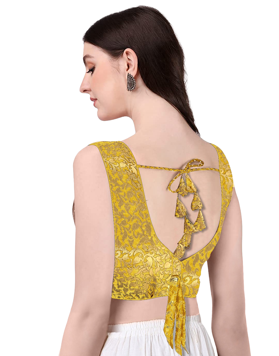 Festival Wear Brocade Readymade Sleeveless Yellow Blouse