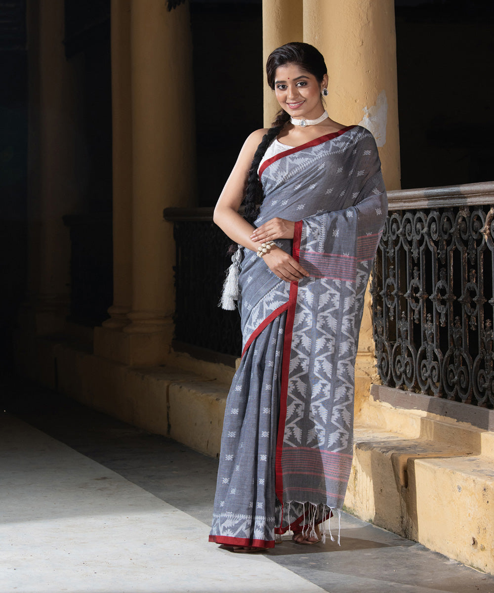 Grey Color Function Wear Handloom Saree