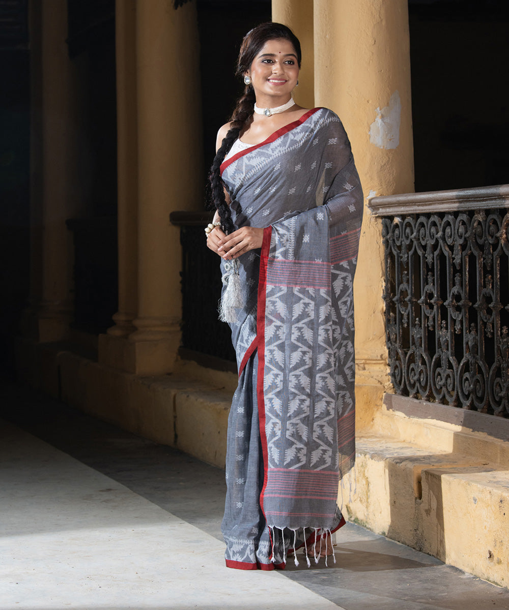 Grey Color Function Wear Handloom Saree
