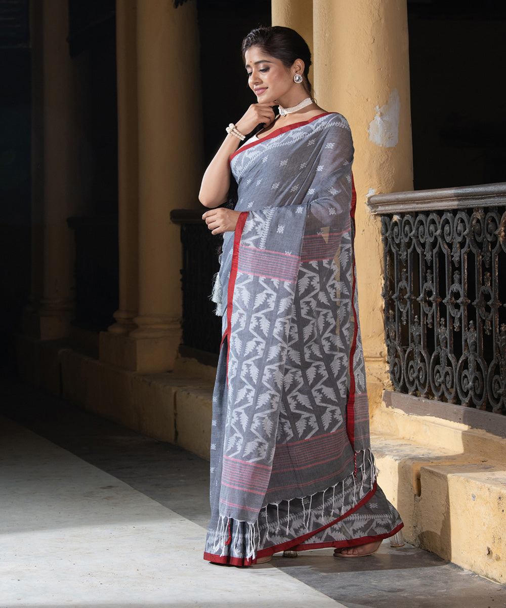 Grey Color Function Wear Handloom Saree