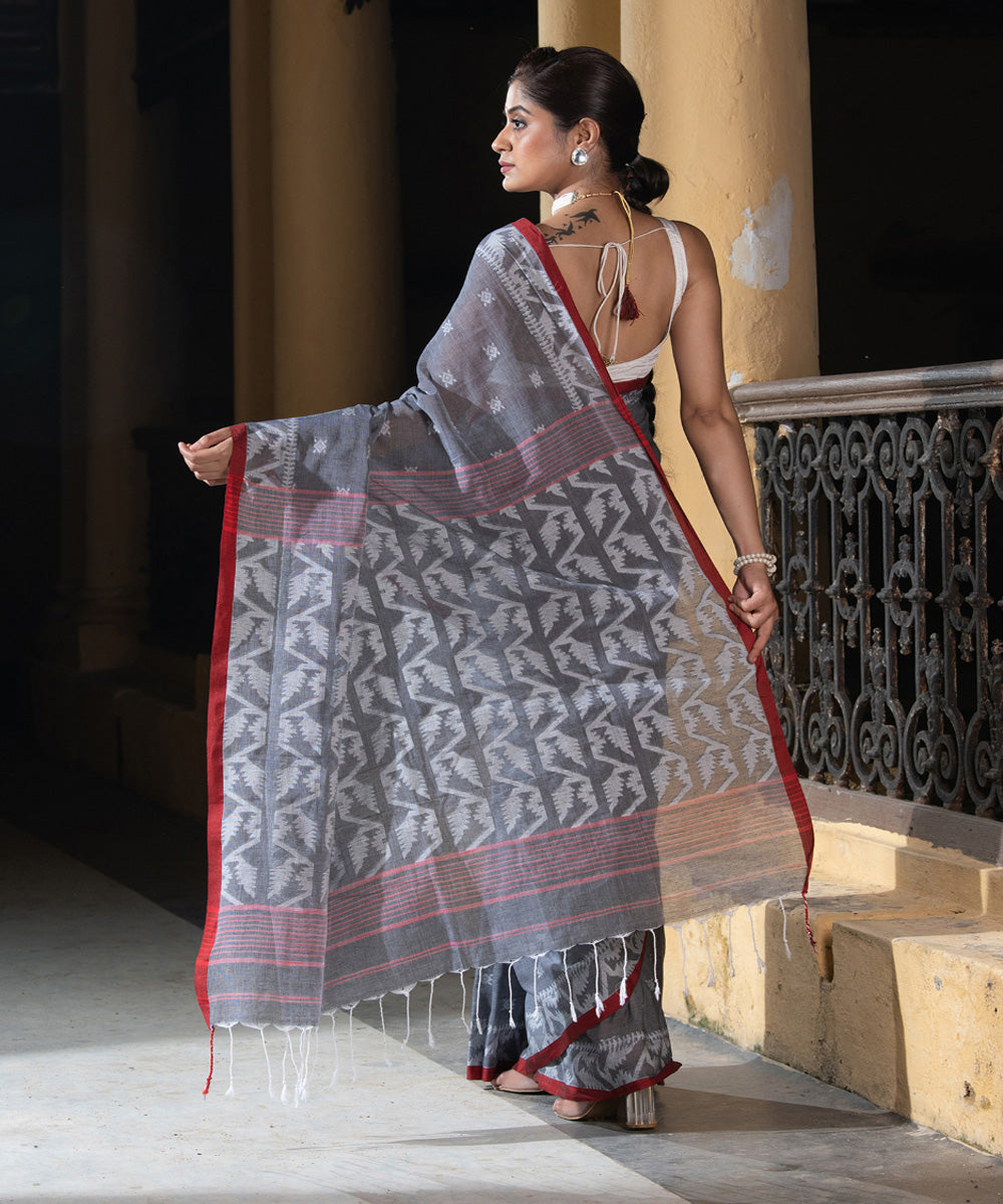 Grey Color Function Wear Handloom Saree