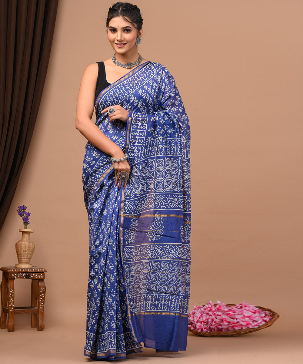 Fancy Blue Color Design Handloom Saree