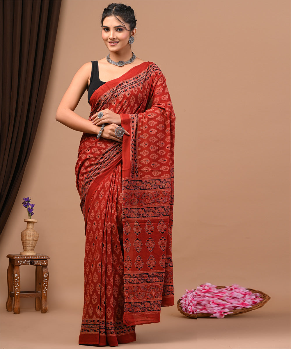 Designer Red Color Handloom Linen Saree