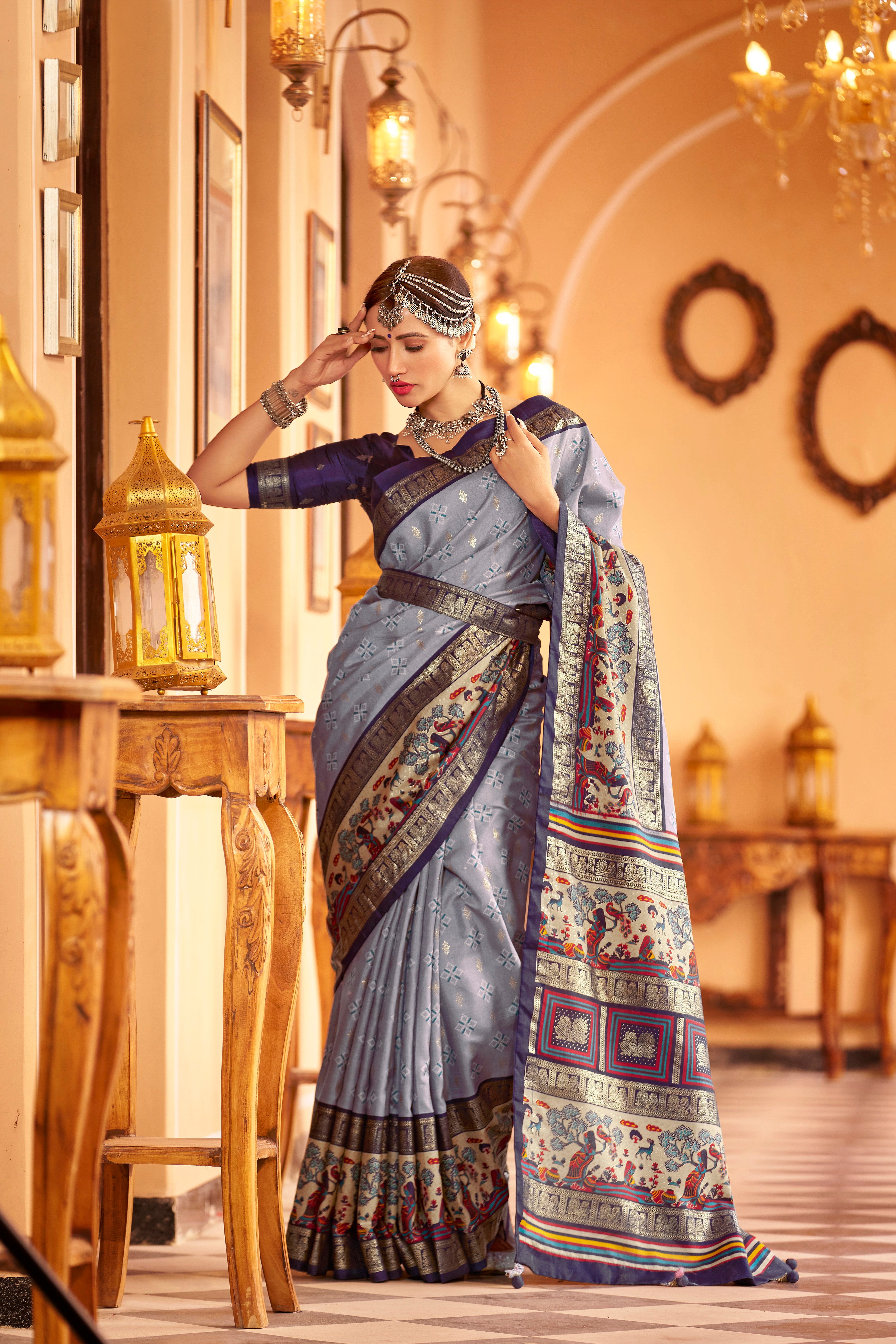 Grey Color New Collection Dola Silk Saree