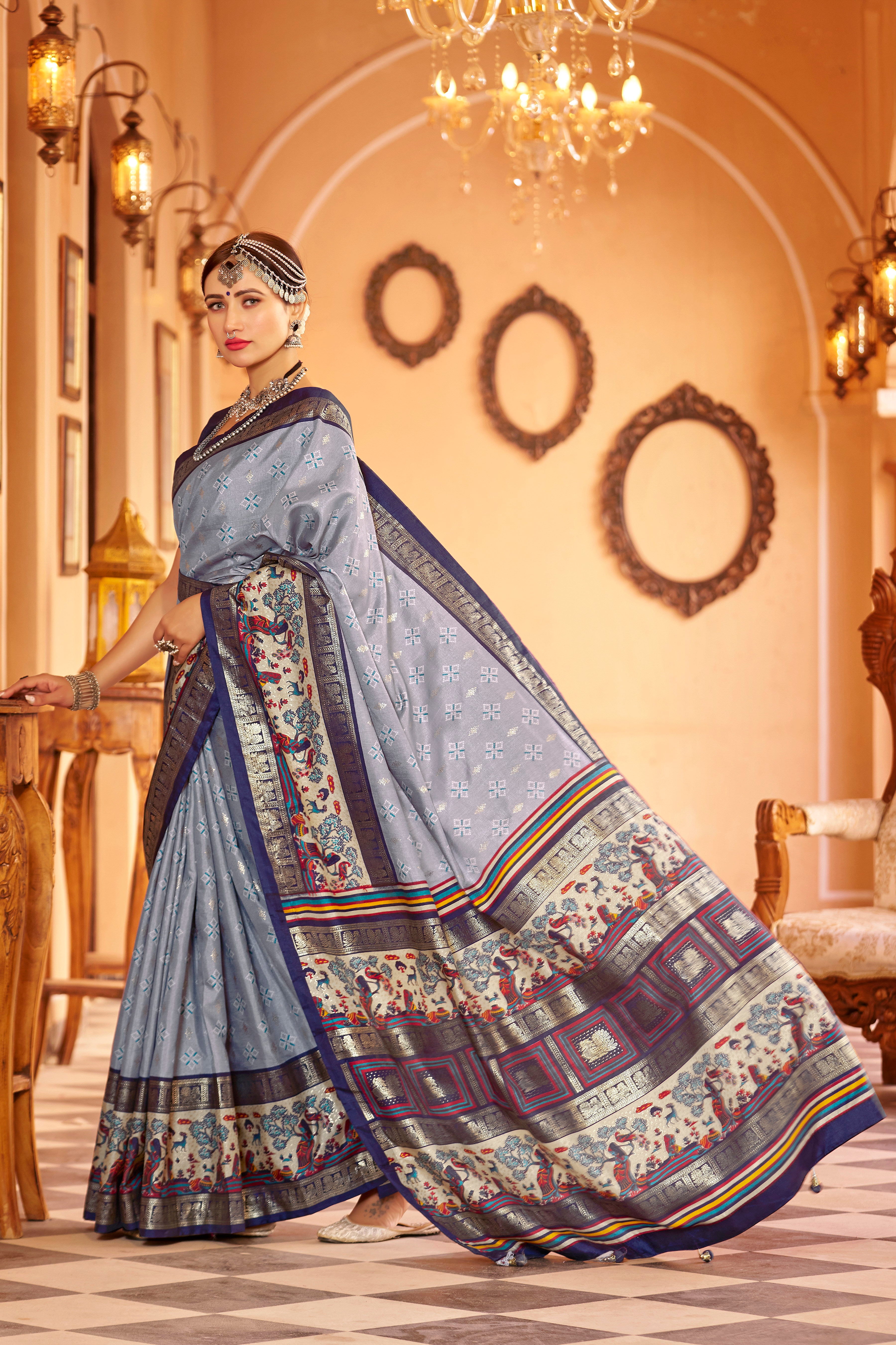 Grey Color New Collection Dola Silk Saree