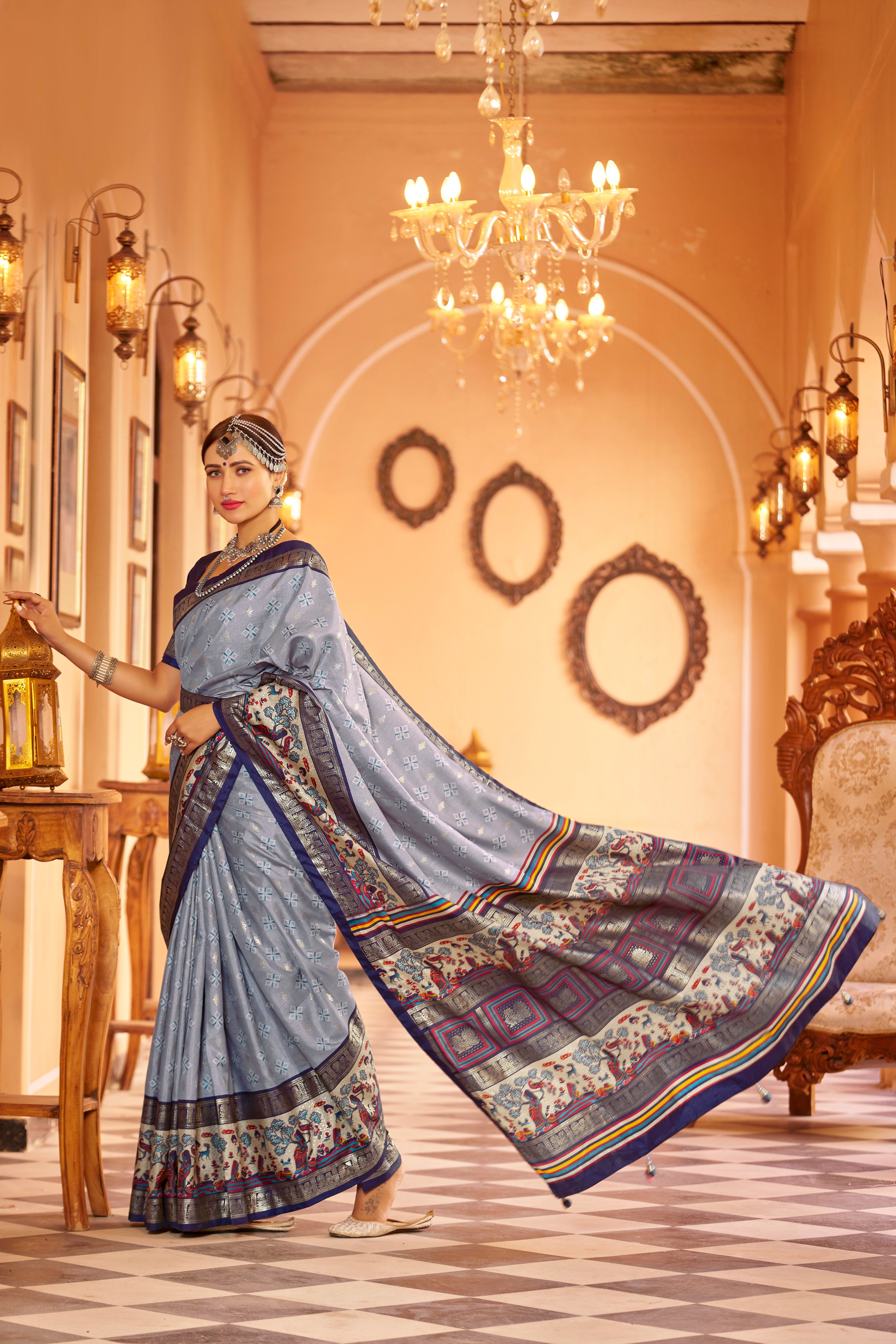 Grey Color New Collection Dola Silk Saree