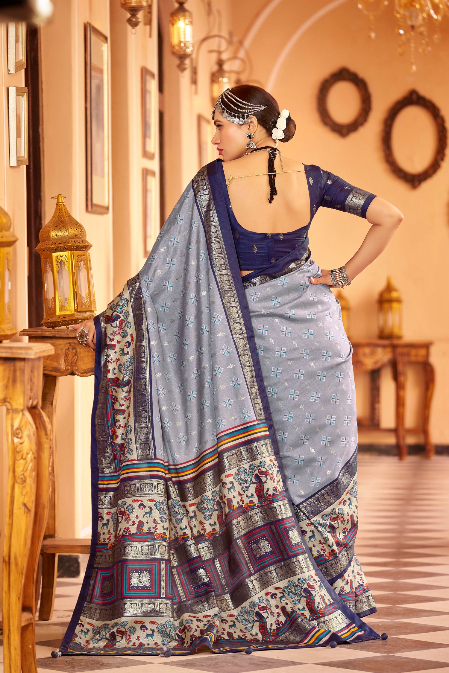 Grey Color New Collection Dola Silk Saree