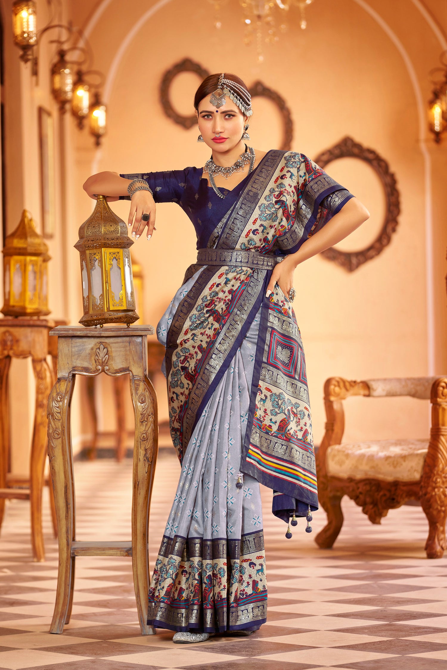 Grey Color New Collection Dola Silk Saree
