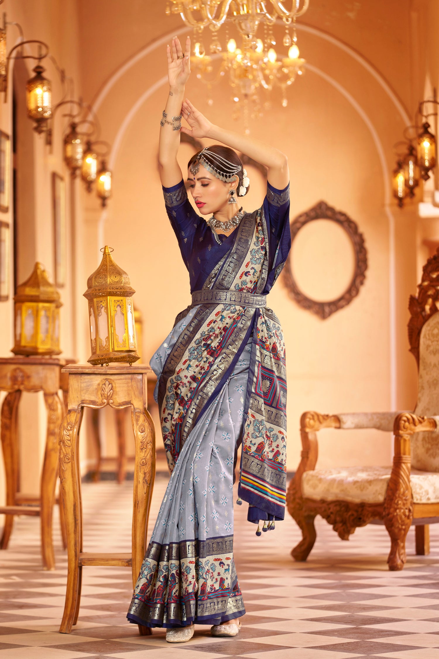 Grey Color New Collection Dola Silk Saree