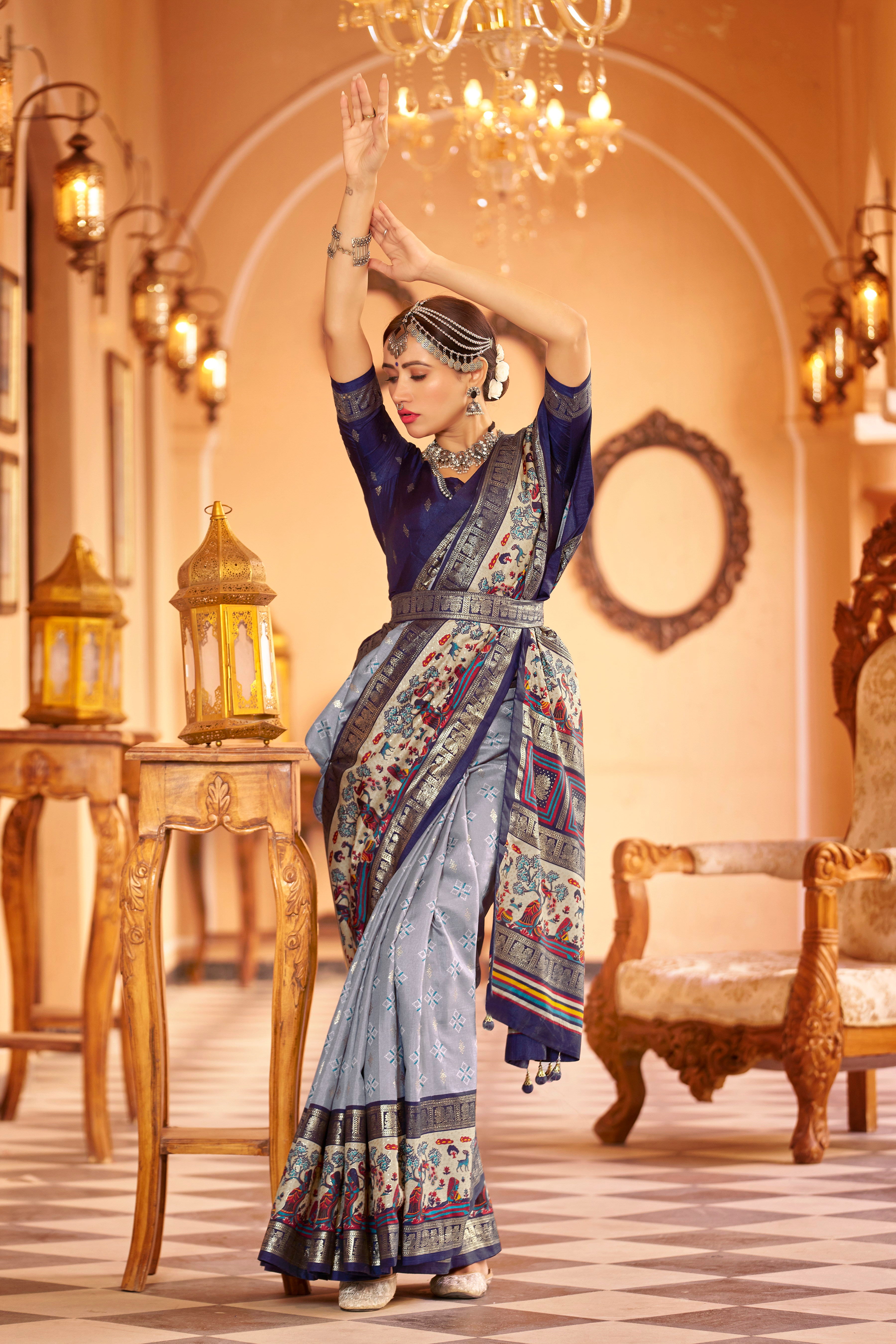 Grey Color New Collection Dola Silk Saree