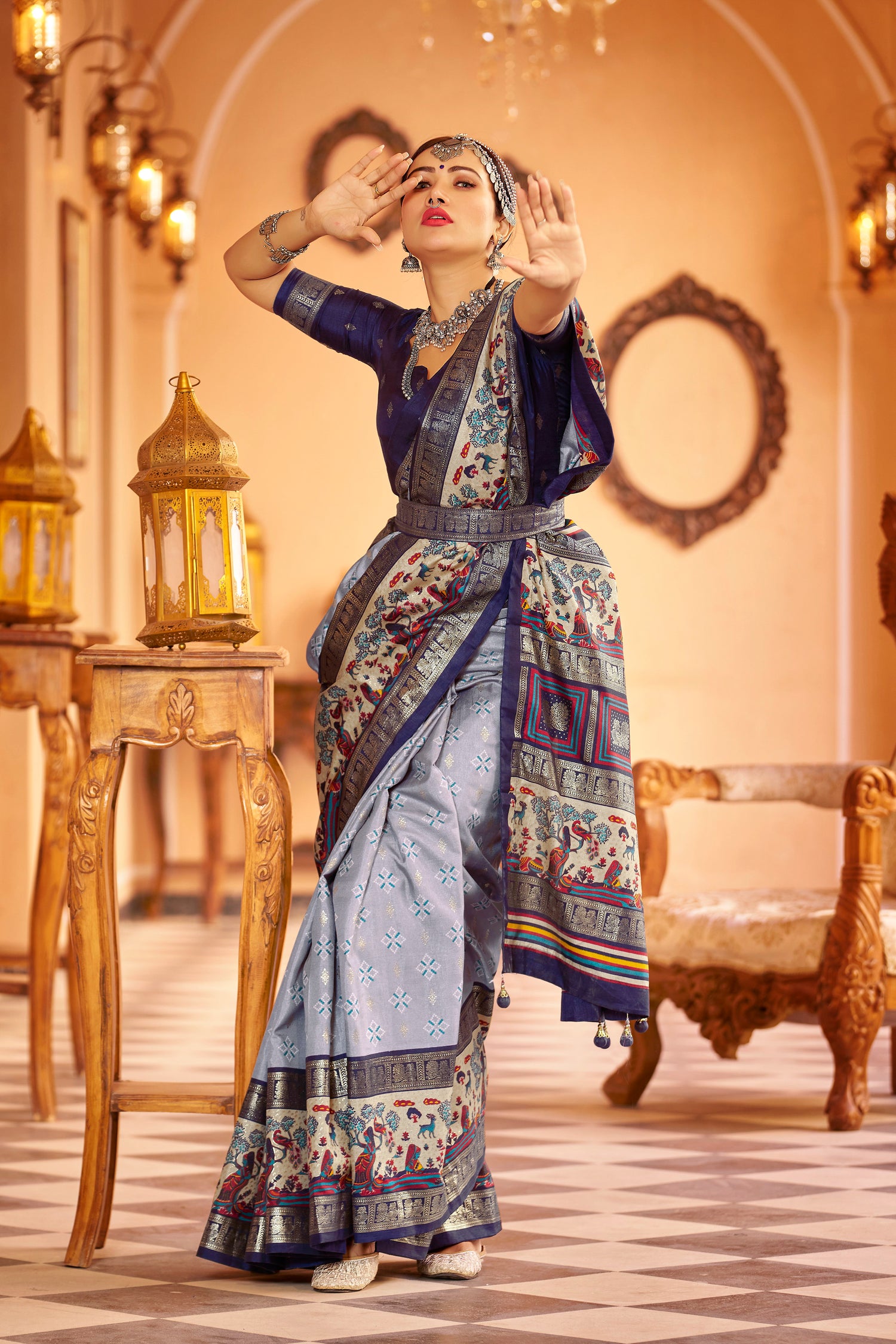 Grey Color New Collection Dola Silk Saree