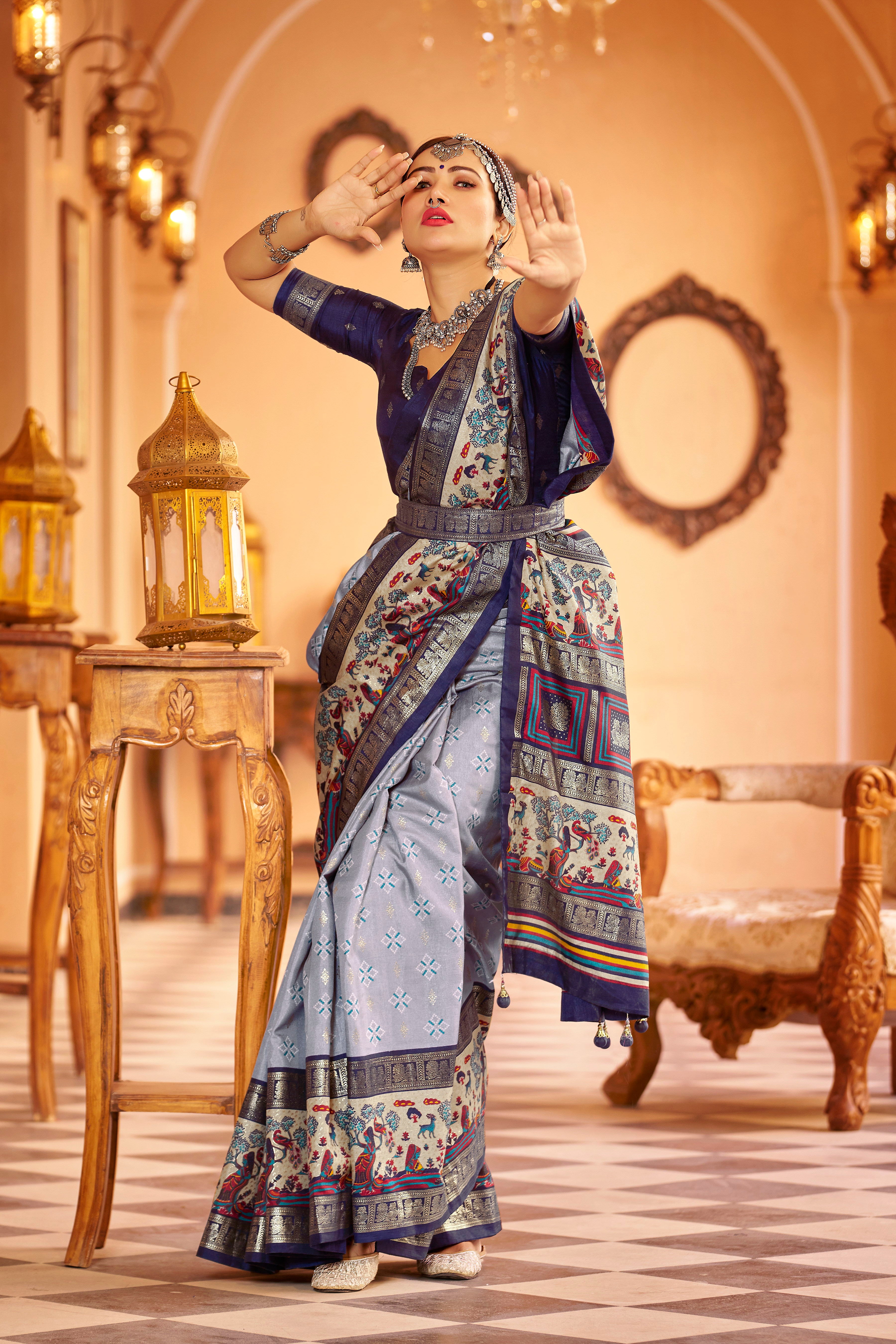 Grey Color New Collection Dola Silk Saree