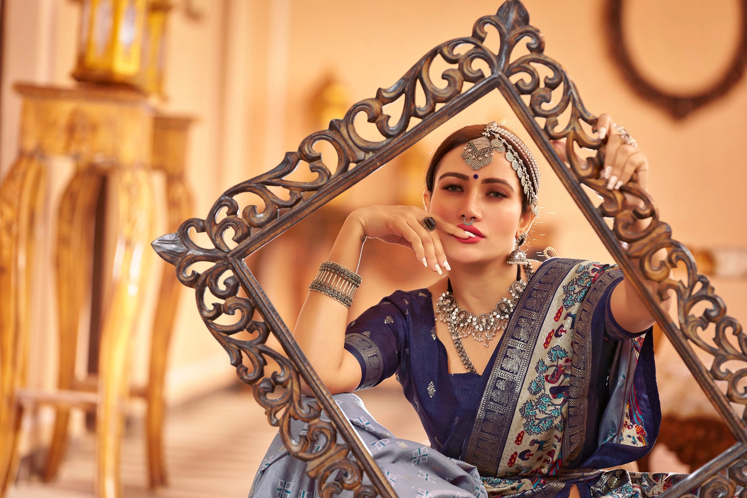 Grey Color New Collection Dola Silk Saree