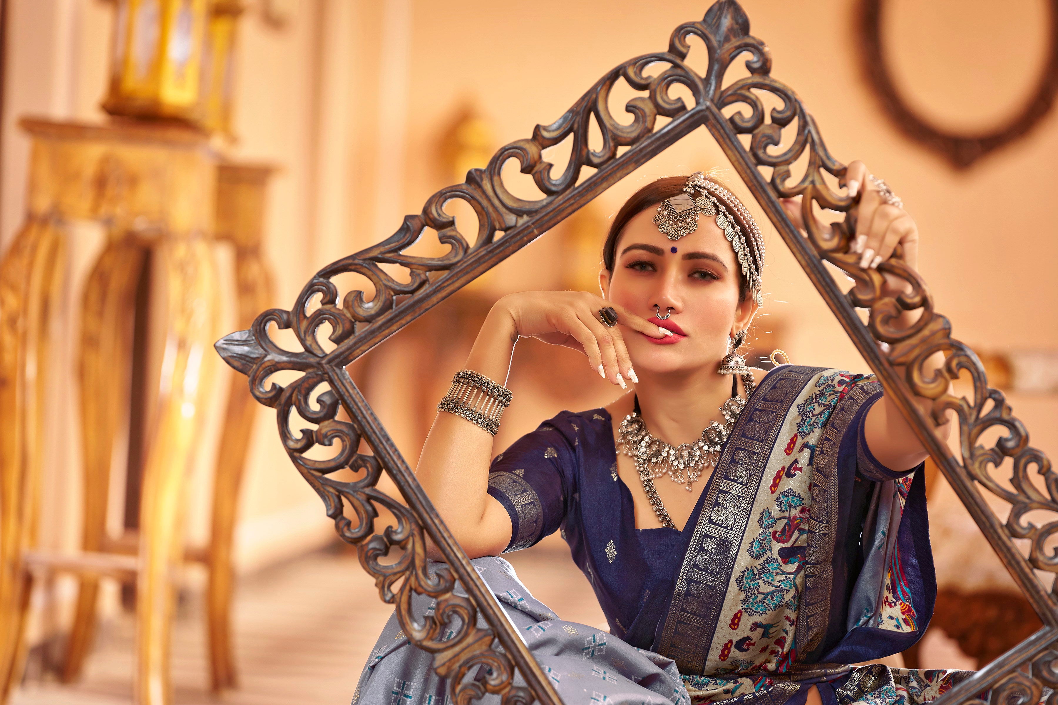 Grey Color New Collection Dola Silk Saree