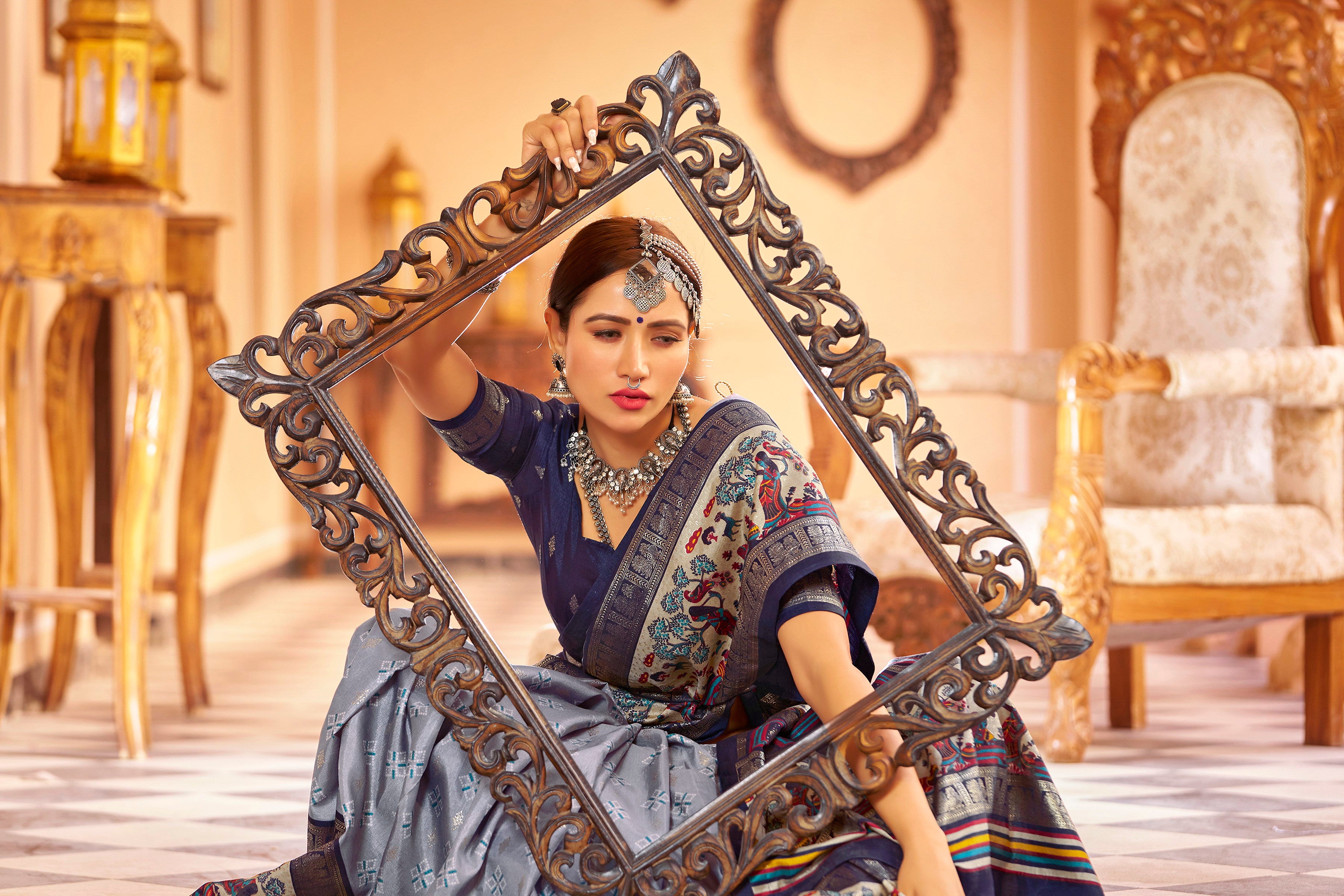 Grey Color New Collection Dola Silk Saree