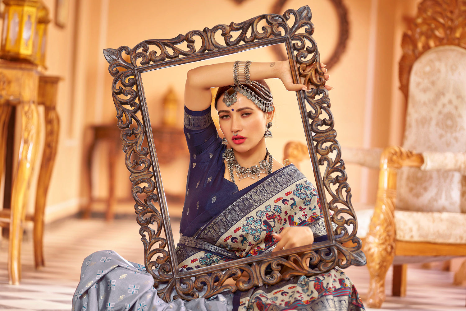 Grey Color New Collection Dola Silk Saree