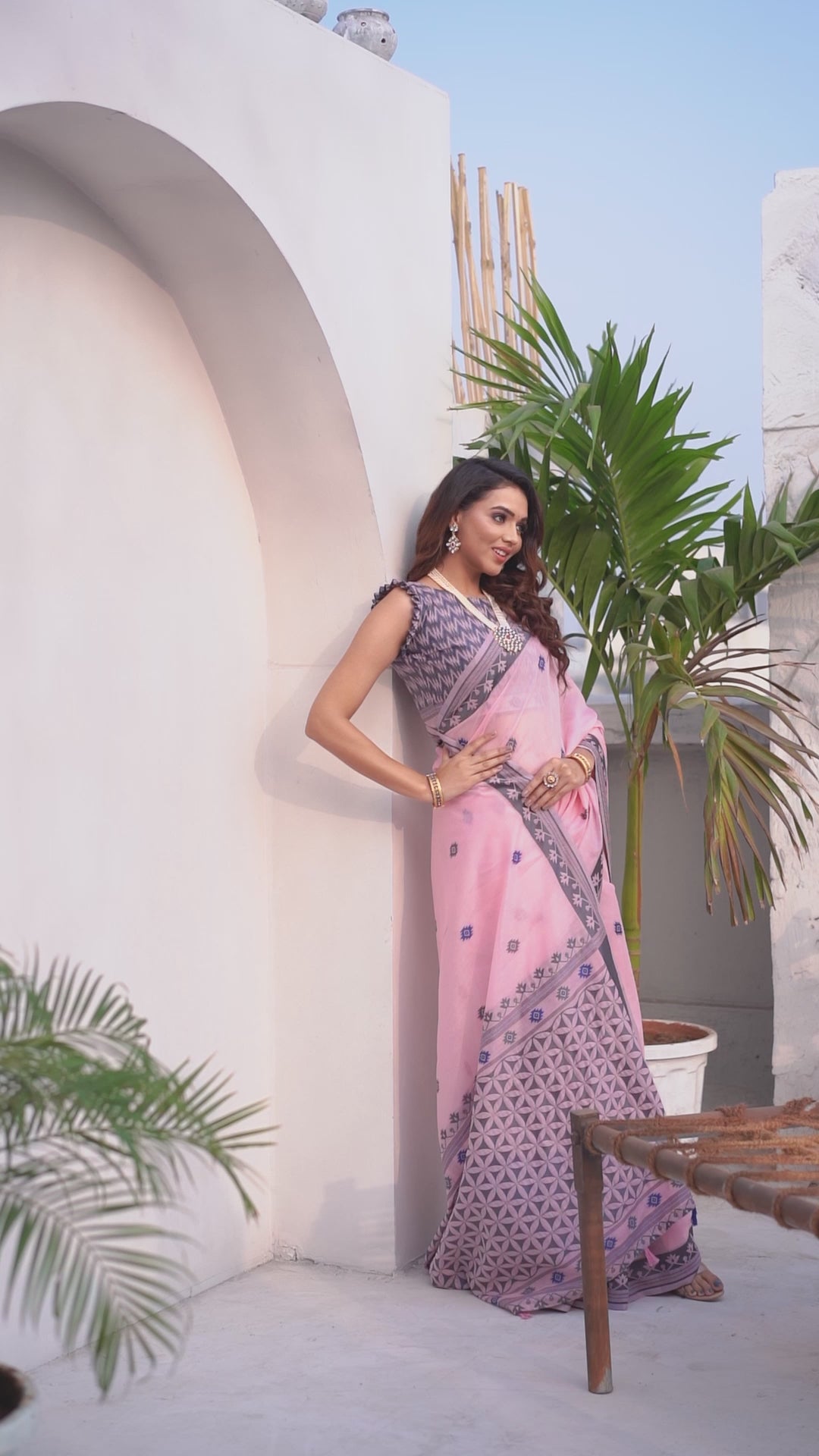 Beautiful Handloom Cotton Silk Pink Saree