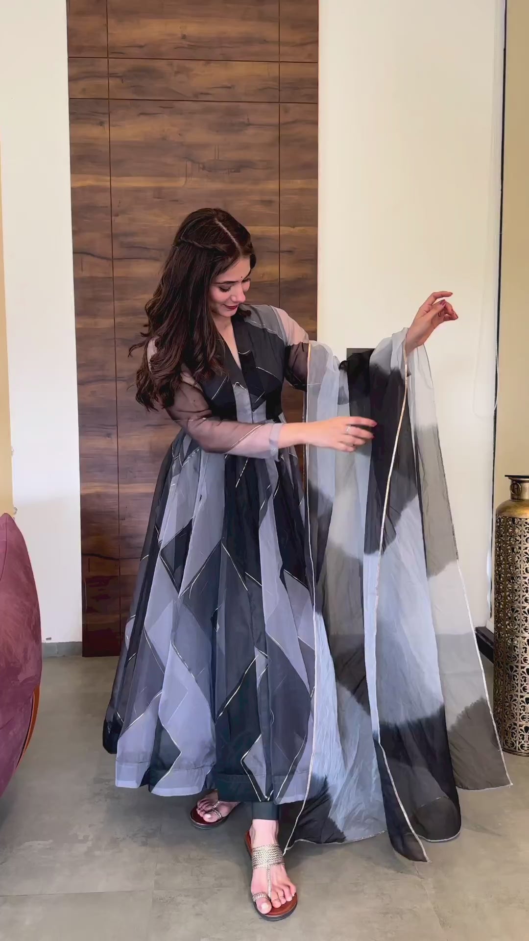 Latest Design Printed Black Organza Anarkali Suit
