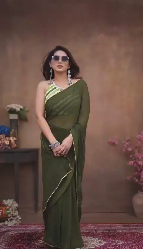 Trending Ready To Wear Green Color Pure Georgette Saree