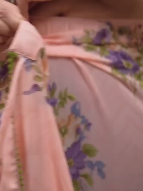 Attractive Latest Ready To Wear Peach Color Printed Georgette Saree