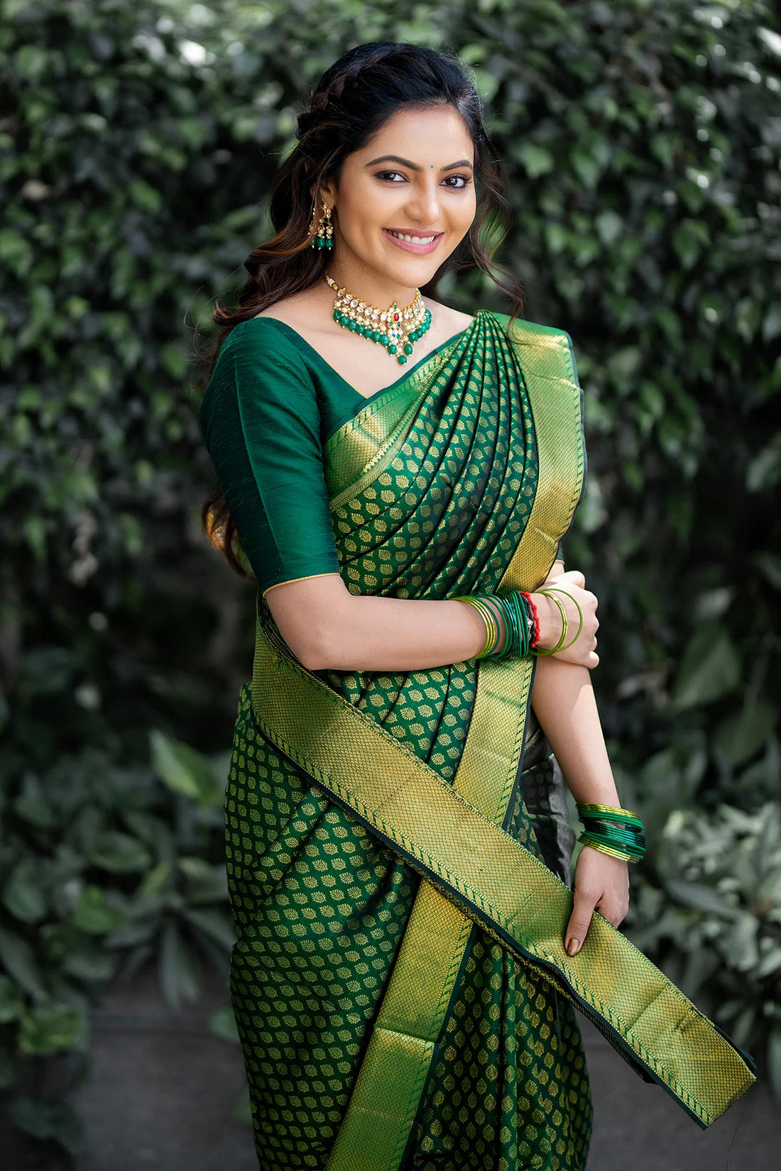Kanjivaram Silk Party Wear Green Color Heavy Saree
