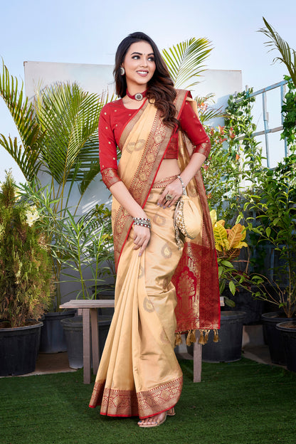 Latest Soft Khicha Silk Gold Color Saree