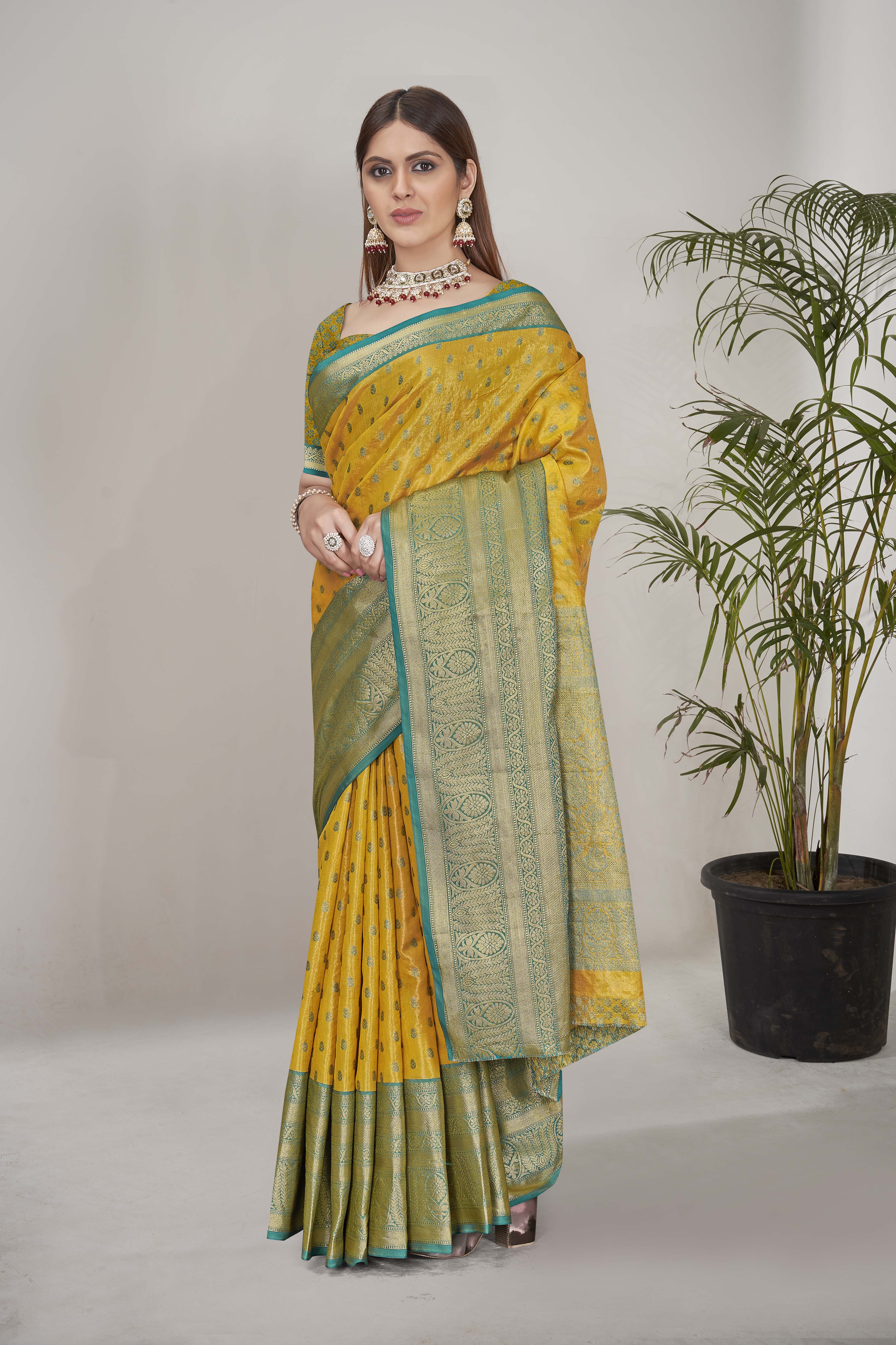 Explore Tissue Silk Yellow Color Saree