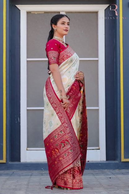 Latest Design White &amp; Pink Dola Silk Soft Saree