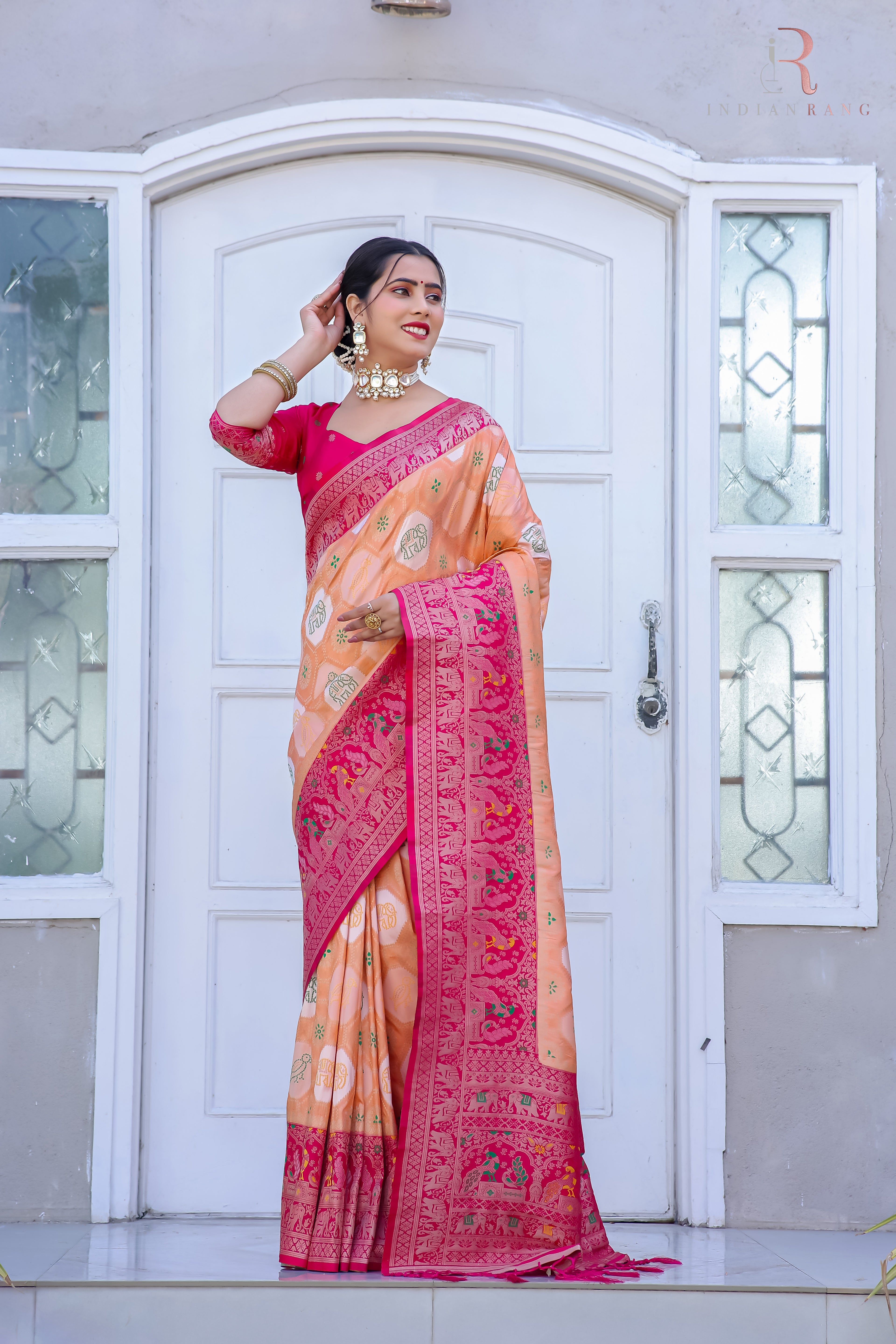 Dola Silk Latest Design Soft Orange Saree