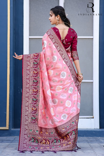 Pure Dola Silk Fancy Designer Pink Saree