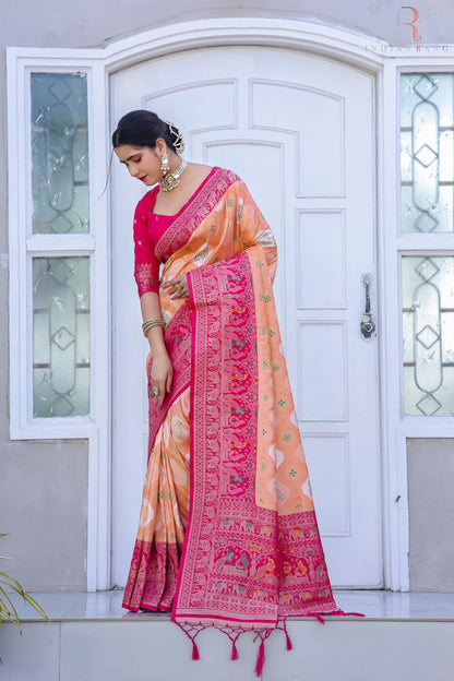 Dola Silk Latest Design Soft Orange Saree