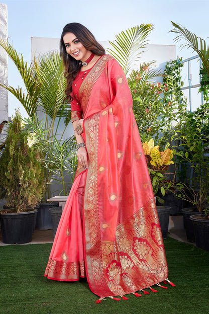 New Party Wear Pure Khicha Silk Pink Saree