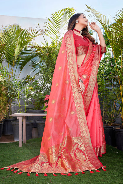 New Party Wear Pure Khicha Silk Pink Saree