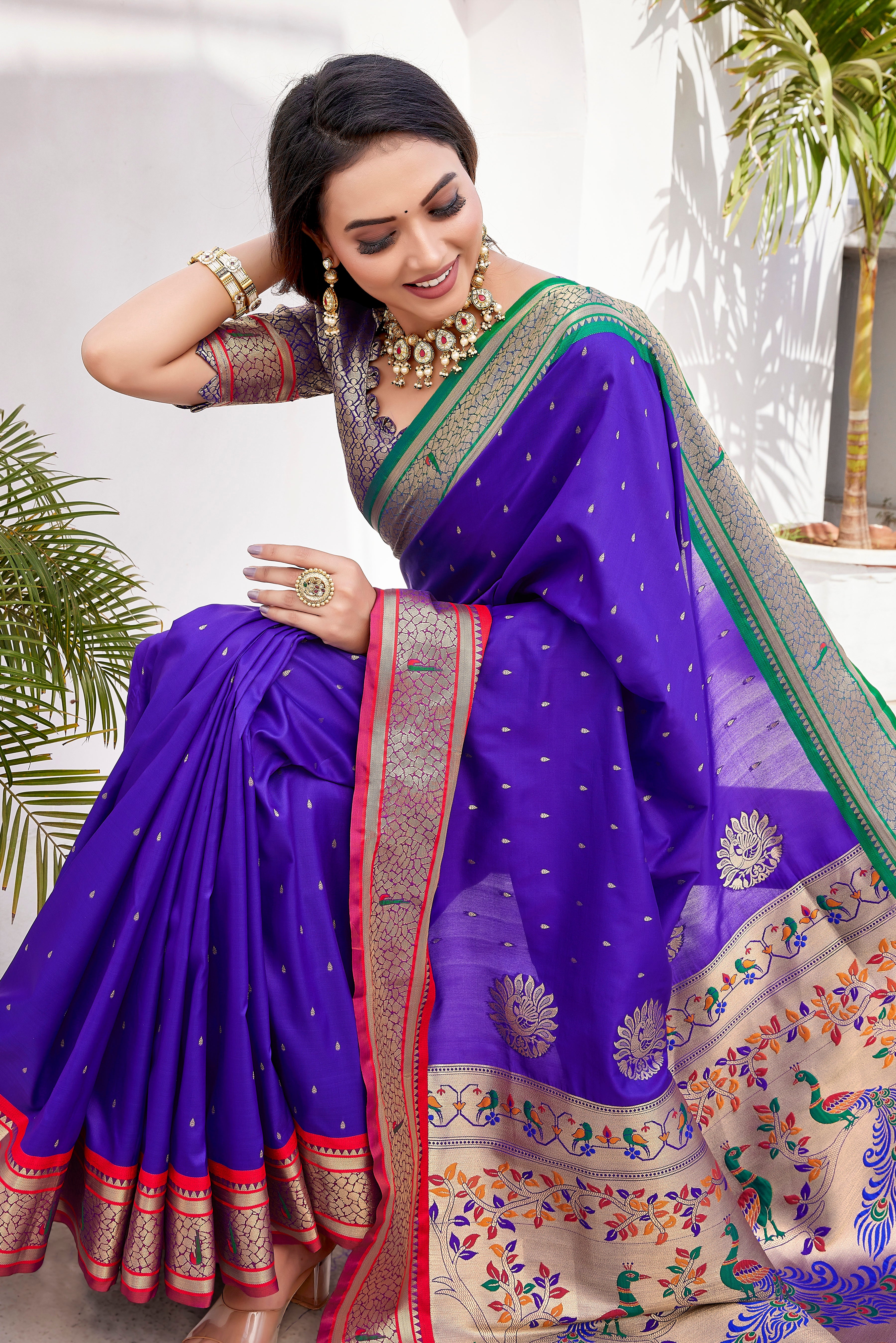 Designer Royal Blue Paithani Silk Saree