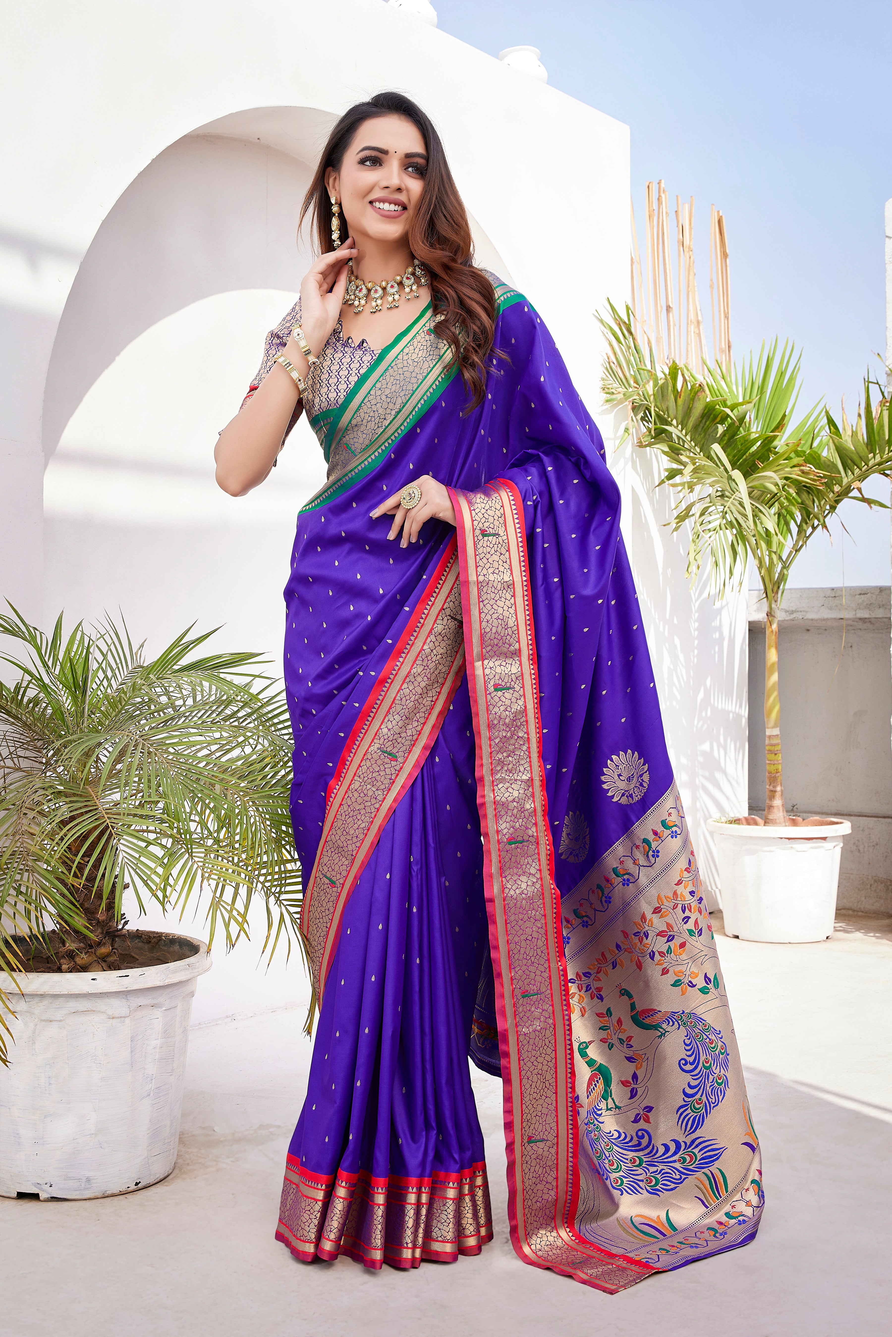 Designer Royal Blue Paithani Silk Saree