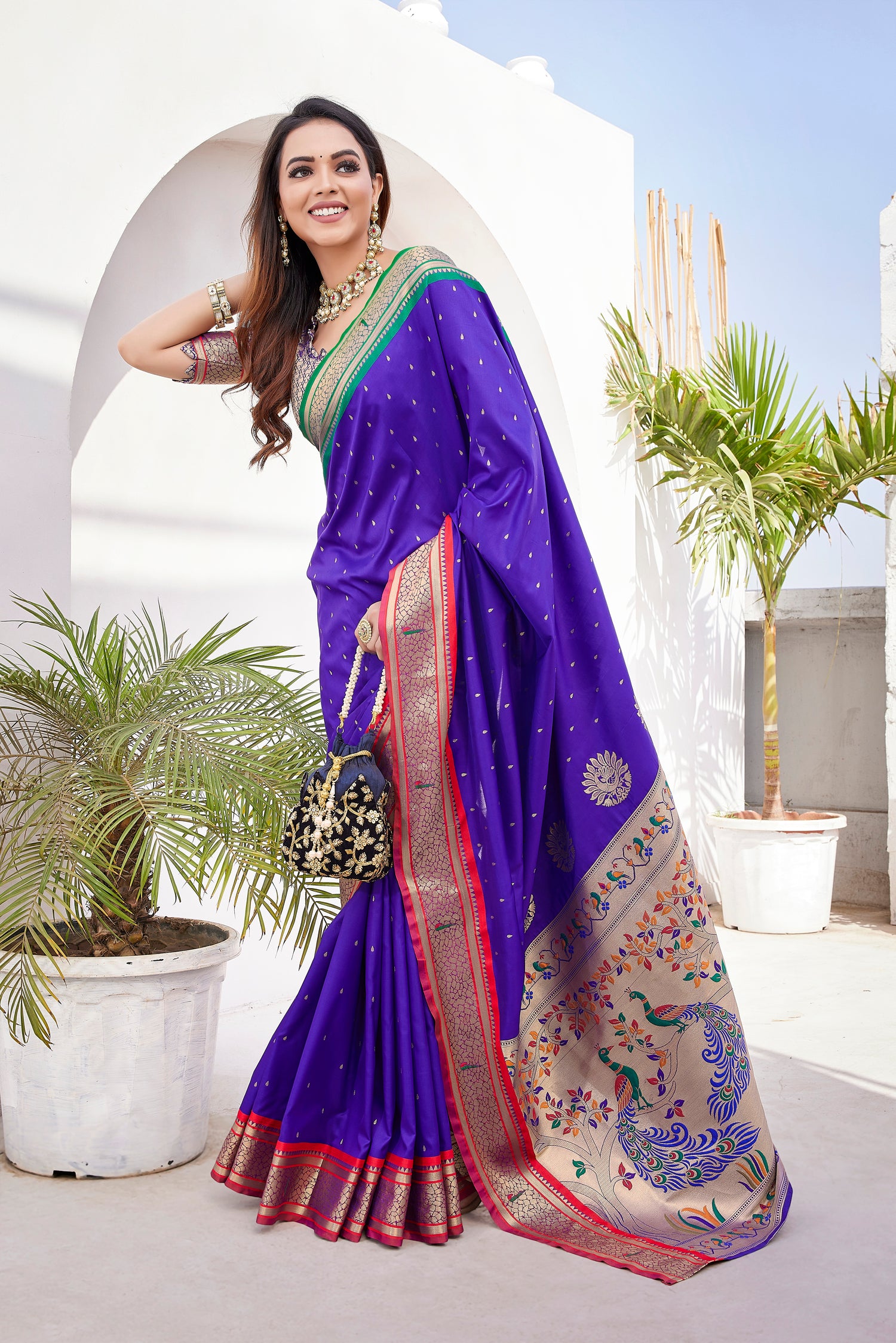 Designer Royal Blue Paithani Silk Saree