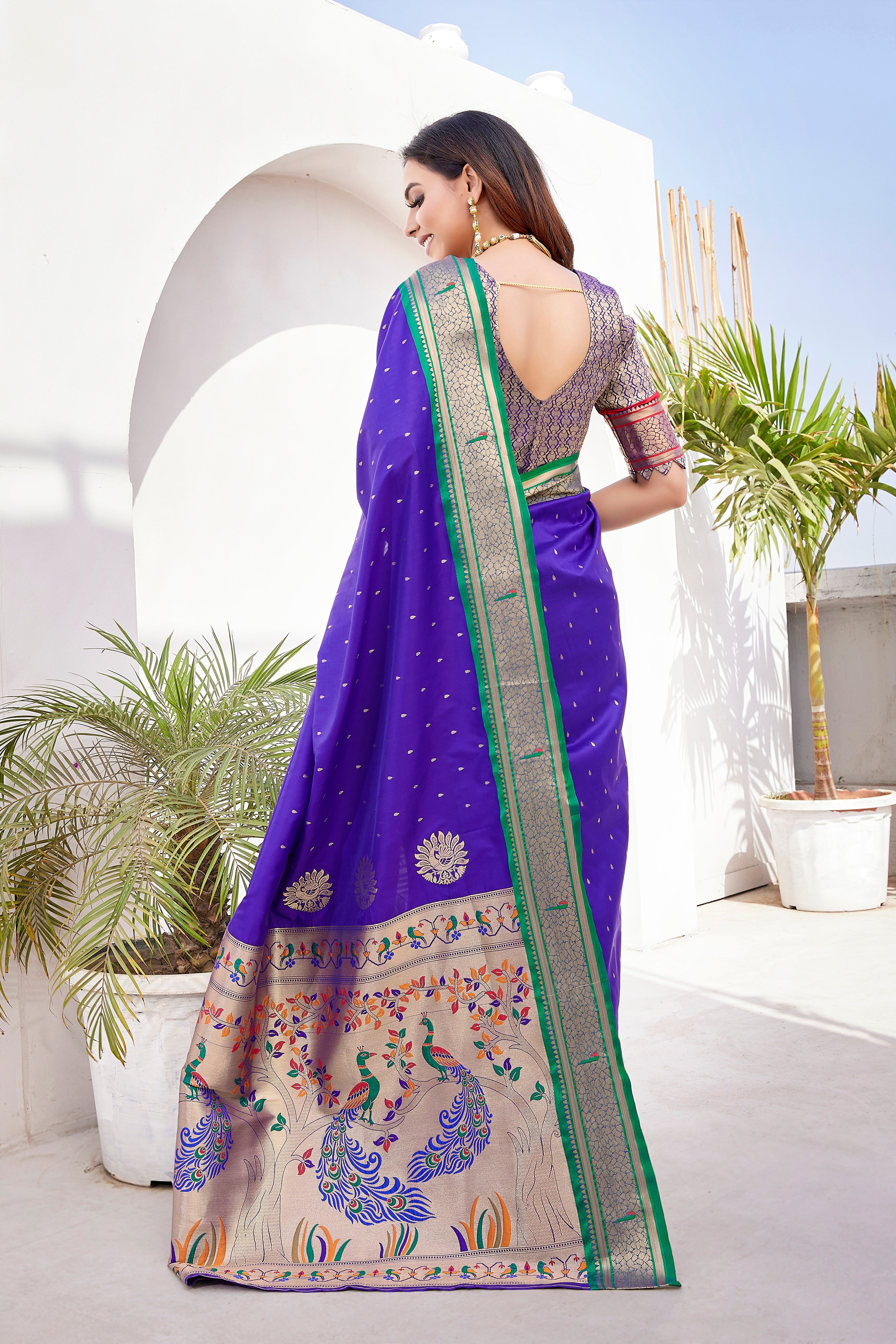 Designer Royal Blue Paithani Silk Saree