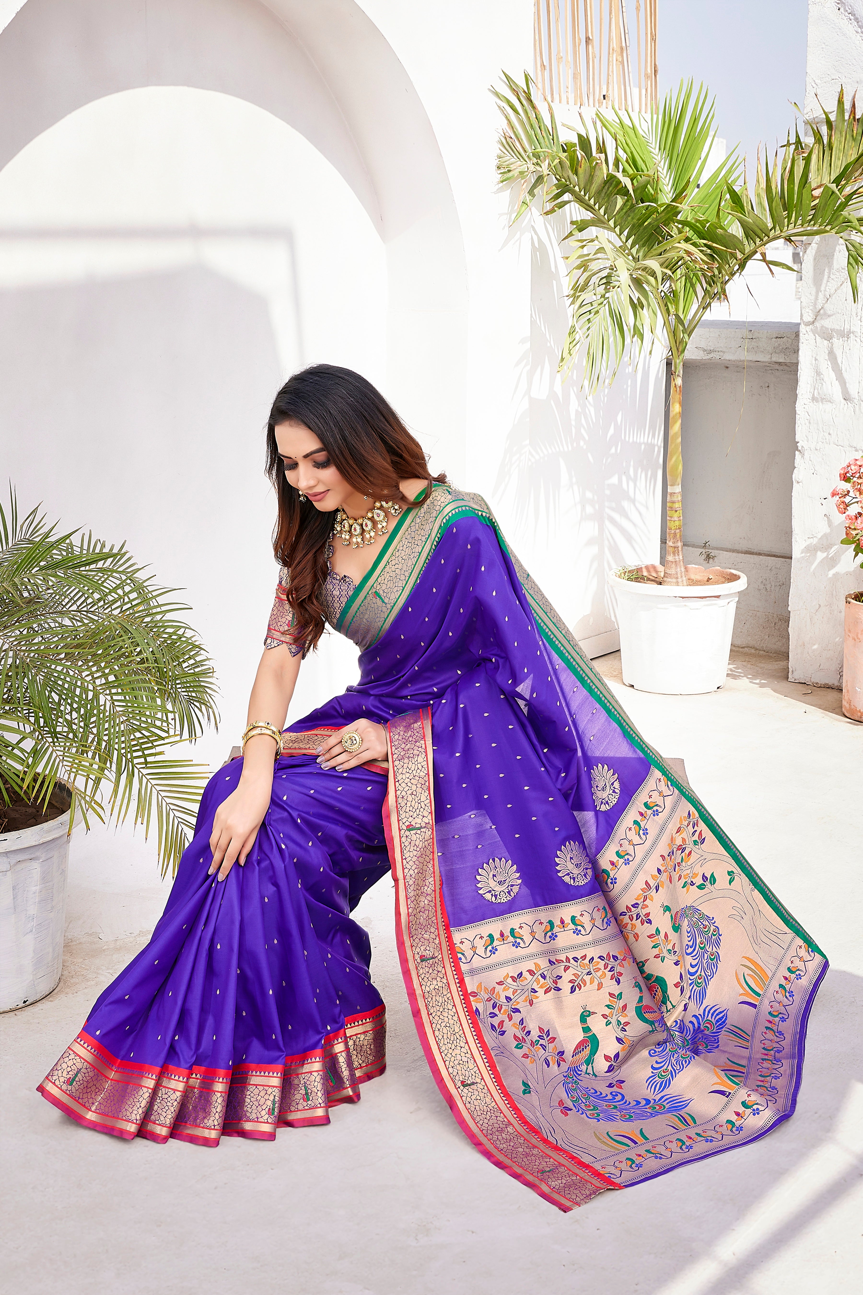 Designer Royal Blue Paithani Silk Saree