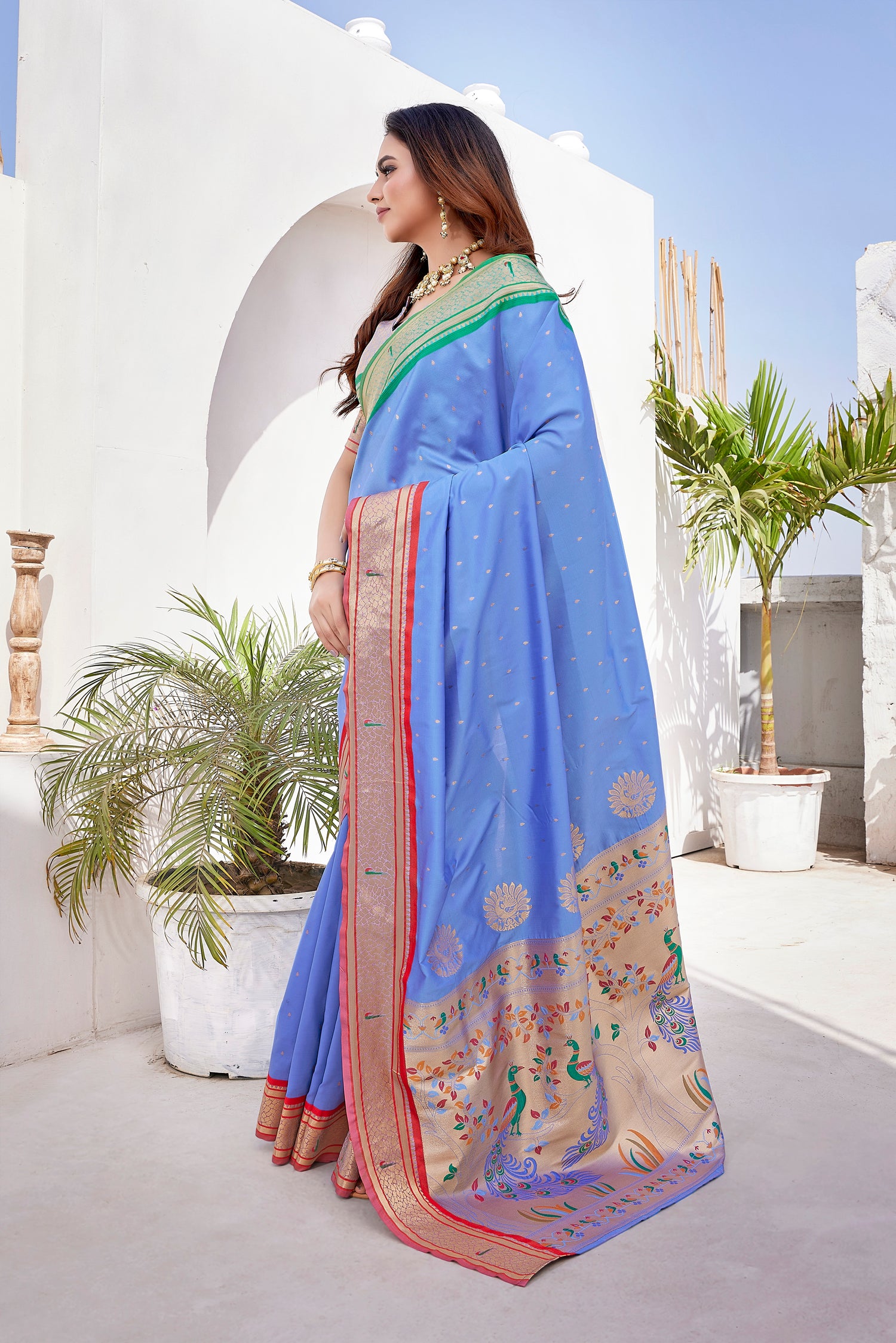 Paithani Silk Sky Blue Color Party Wear Saree